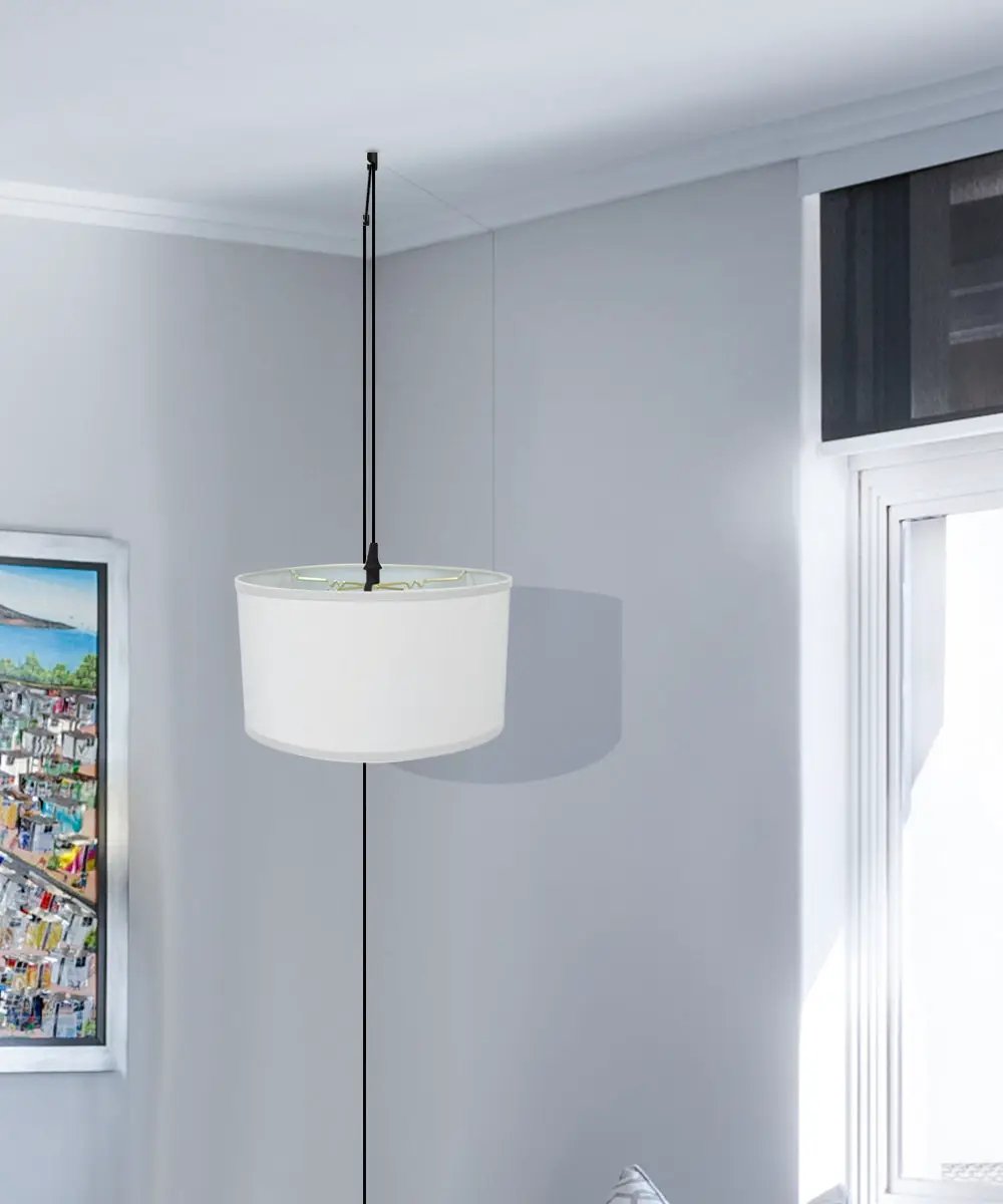 Swag Pendant Light | 18 Inch White Linshade | Plug In