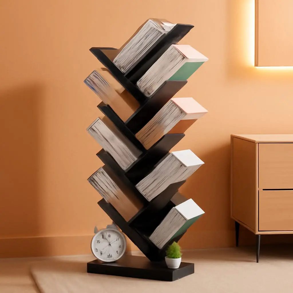 8 Tier Tree Bookshelf Natural Wood Finish Bookcase from PriceLows™