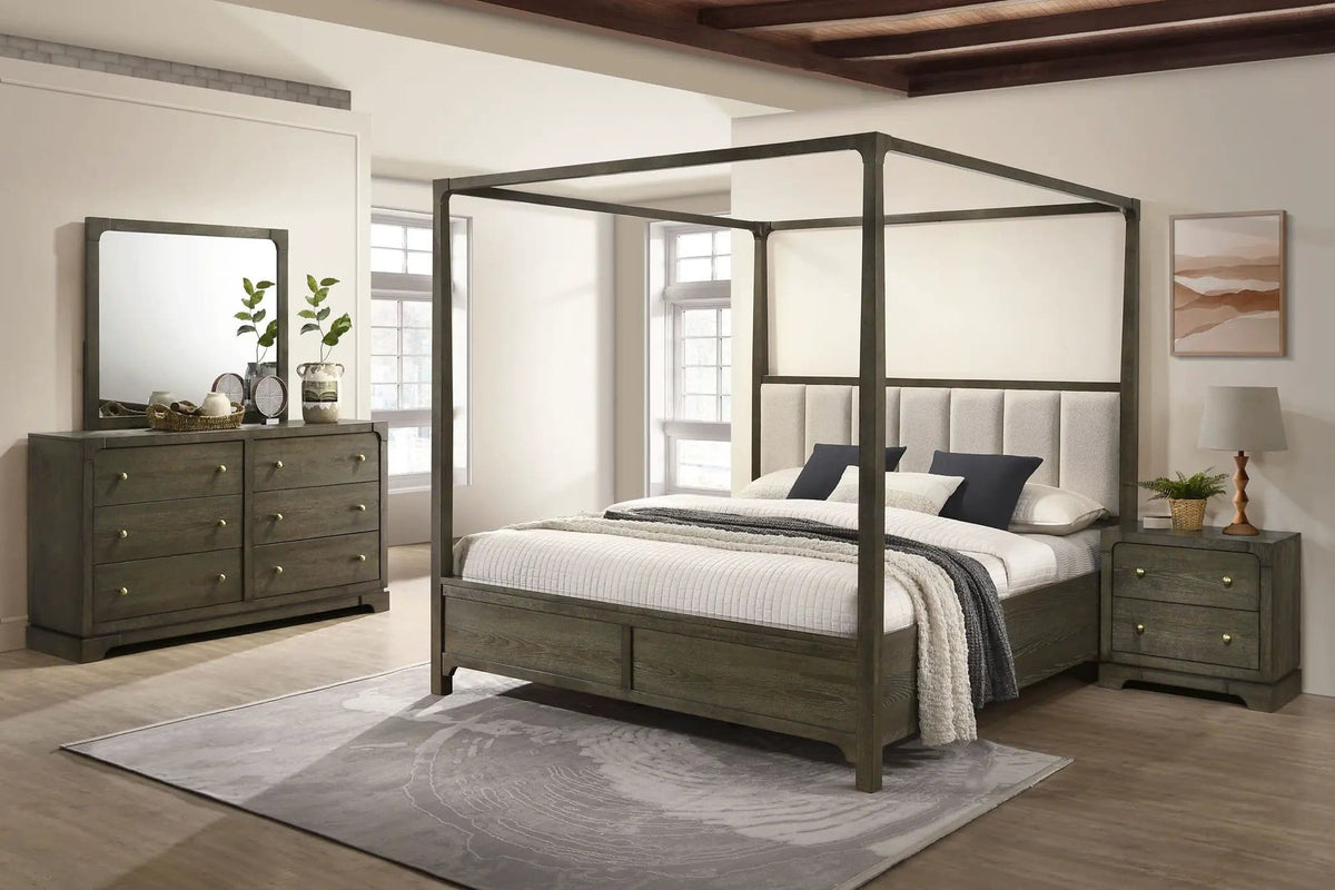 Gran Park 4-piece Queen Bedroom Set Dark Cocoa | 4-Piece Set | Boucle & Veneer | Bedroom