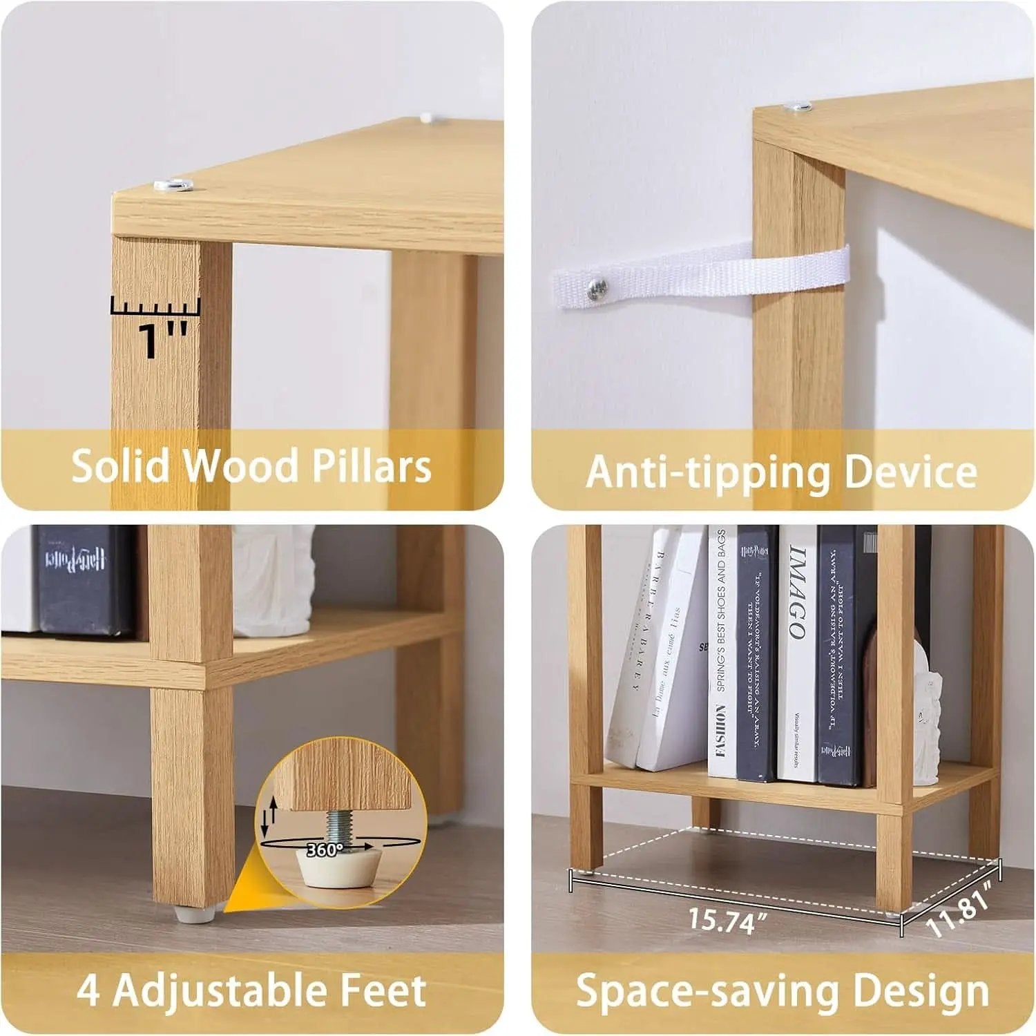 66In Tall 6 Tier Narrow Wood Bookcase Slim Shelf Living Room from PriceLows™