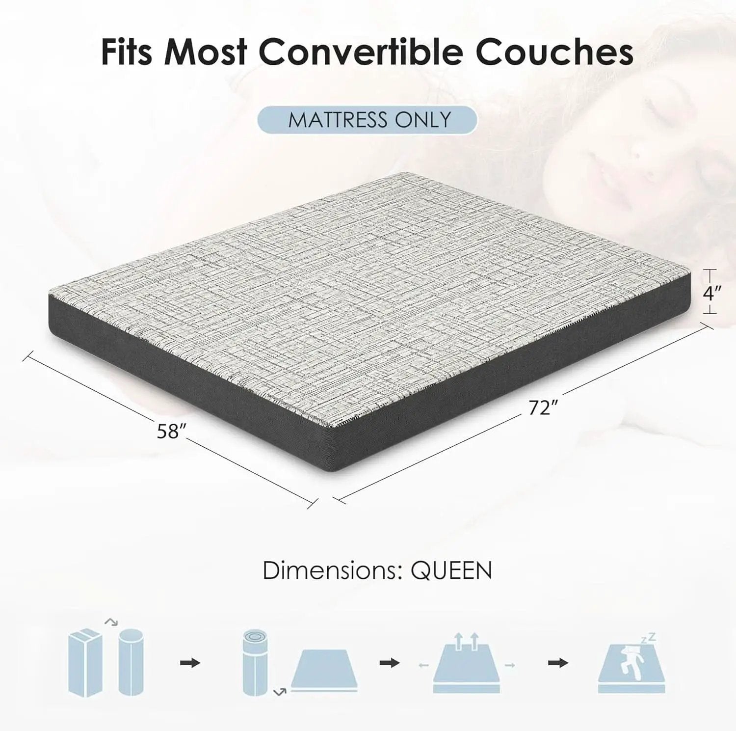 4-Inch Memory Foam Sofa Mattress Queen Size from PriceLows™