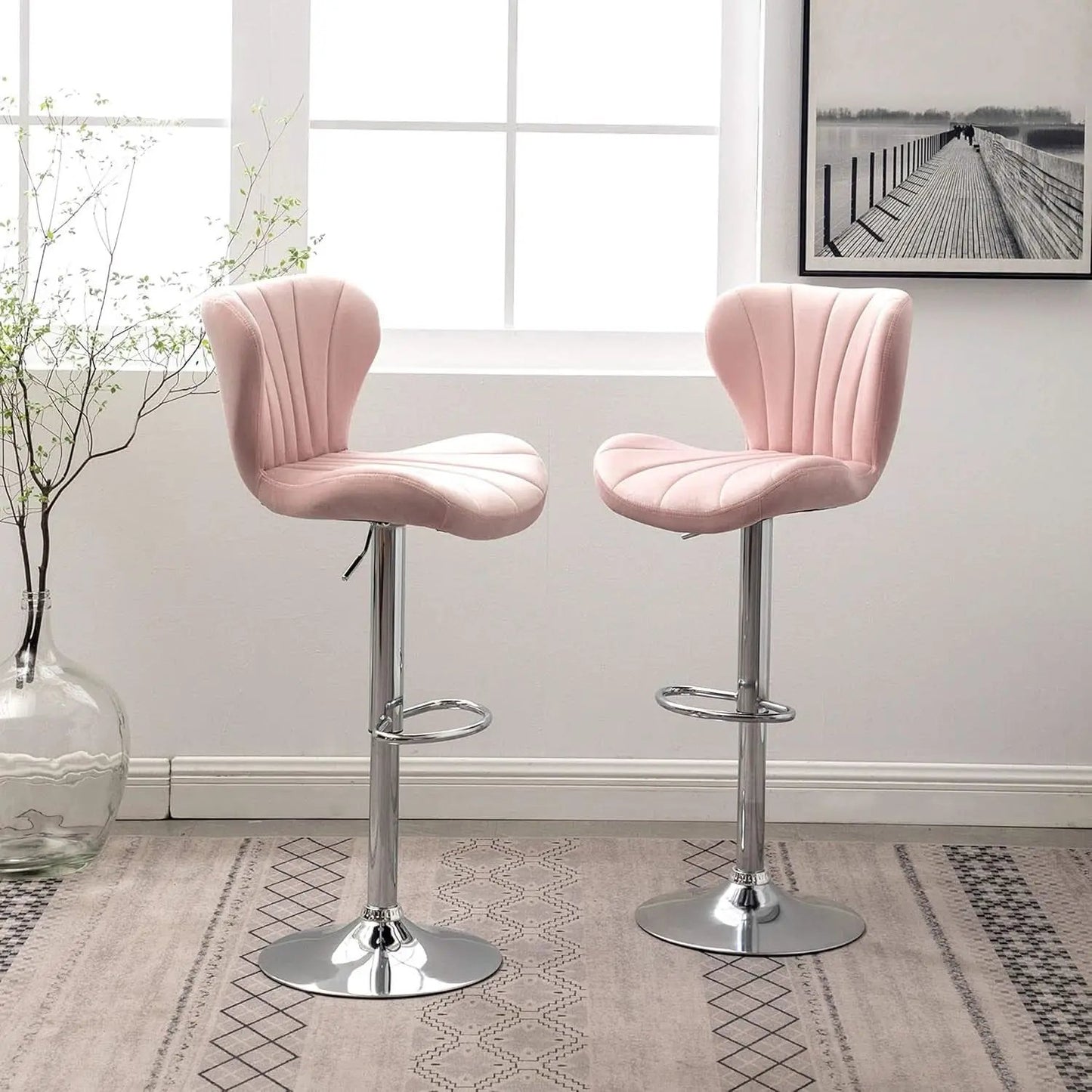 Pink Velvet Adjustable Swivel Barstools Set Of Two from PriceLows™