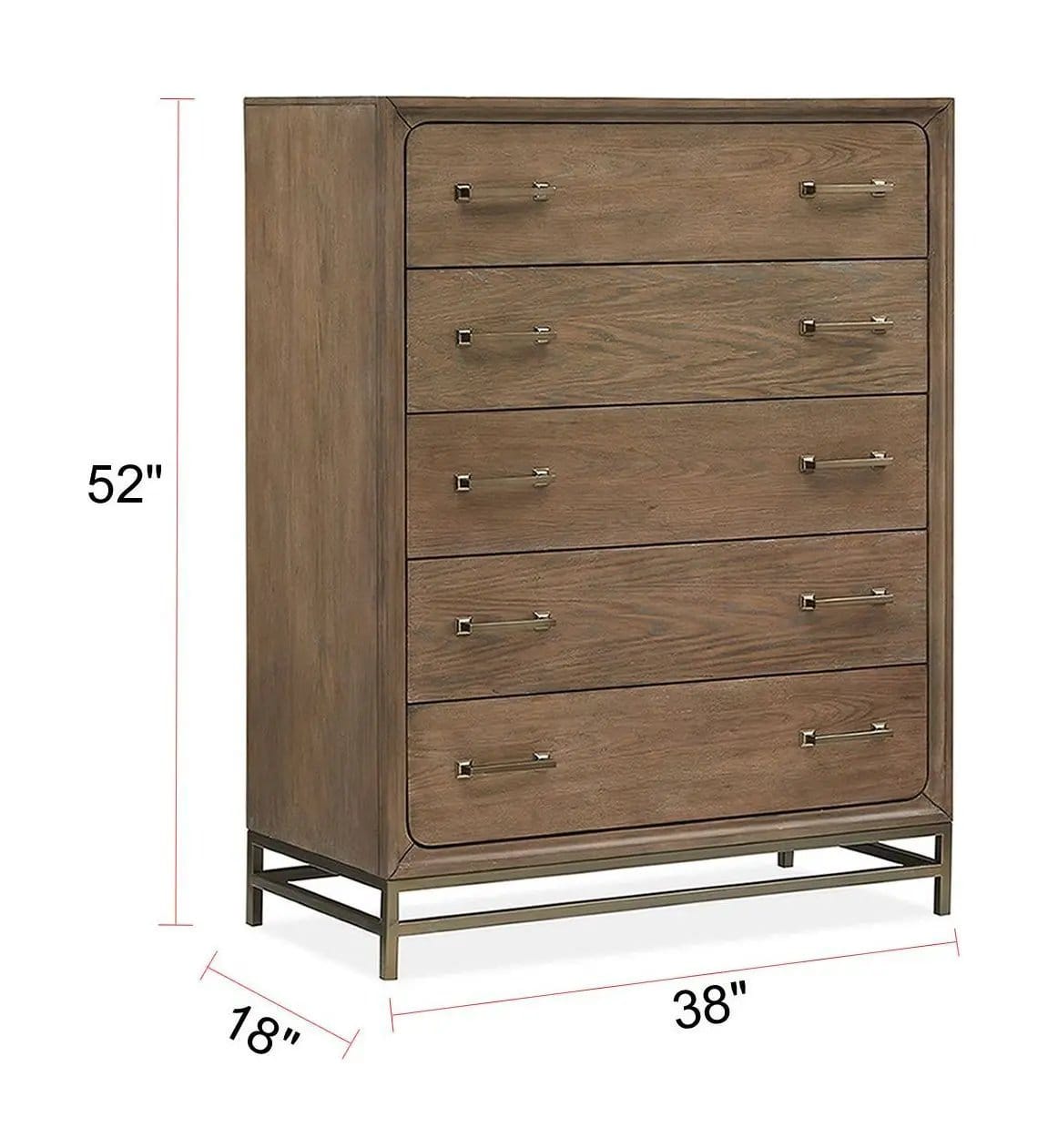 Lindon Drawer Chest | 18 x 38 x 52 in | Oak Veneer & Metal | Belgian Wheat