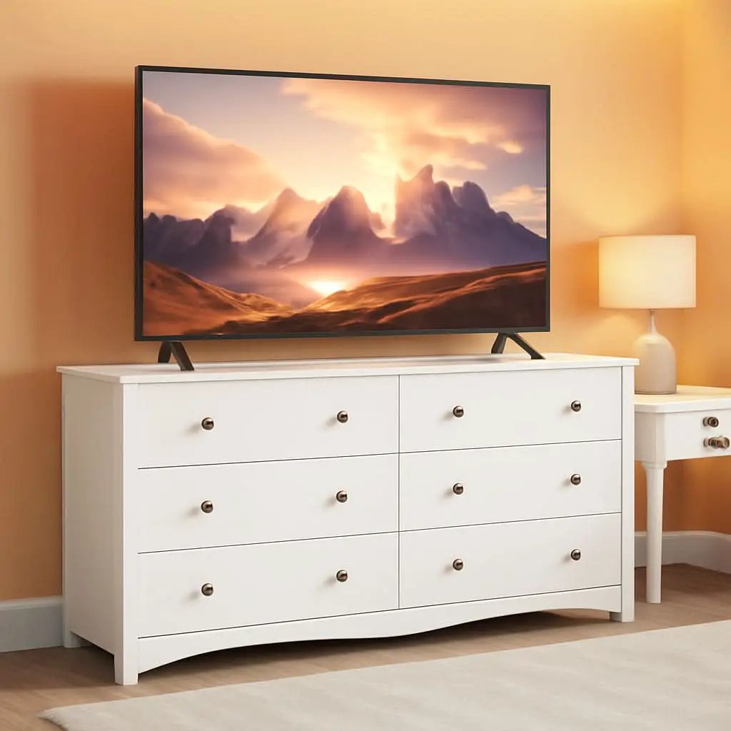 6 Drawer Dresser and TV Stand in White for 65 Inch TV from PriceLows™