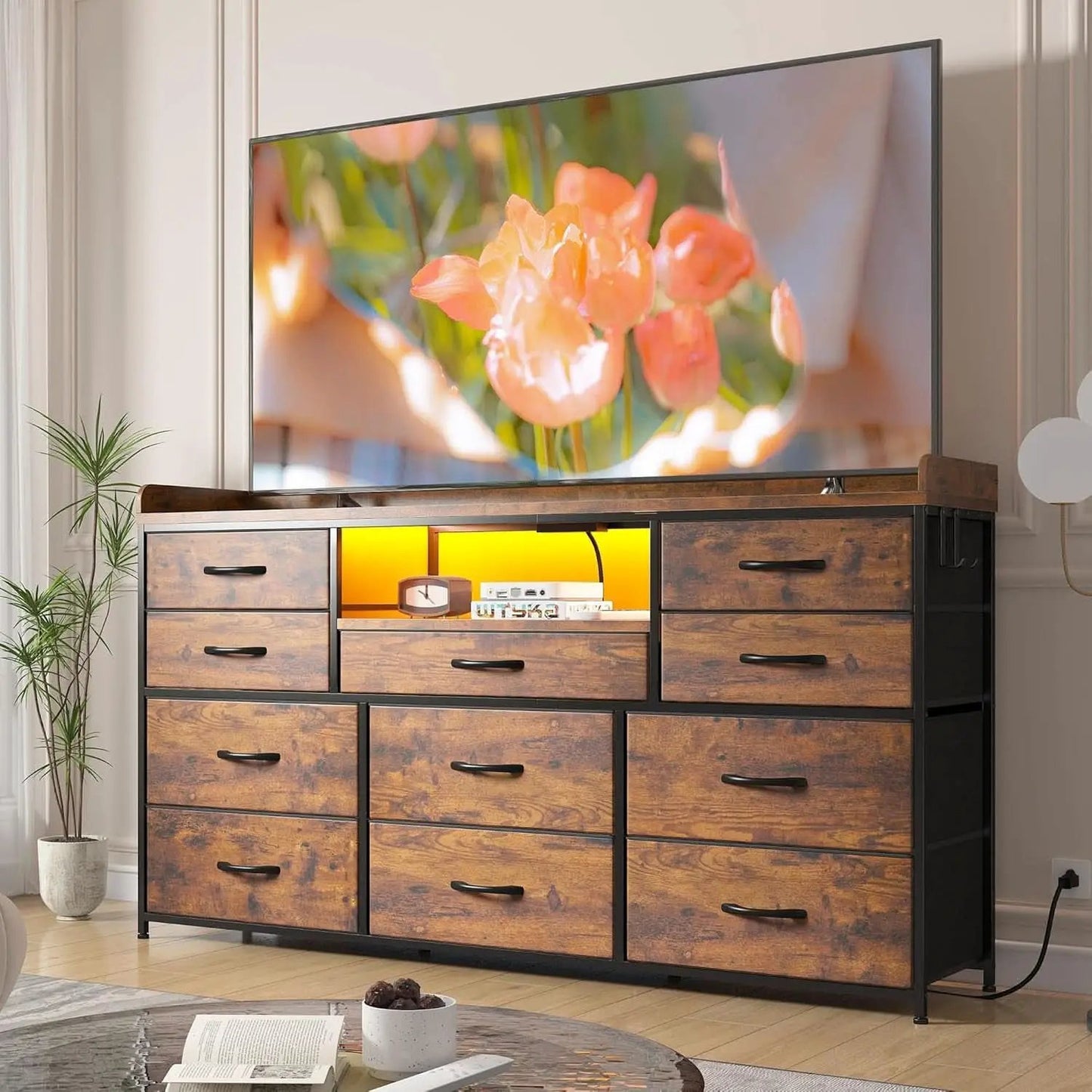 Dresser With 11 Drawers And LED Lights For Bedroom from PriceLows™