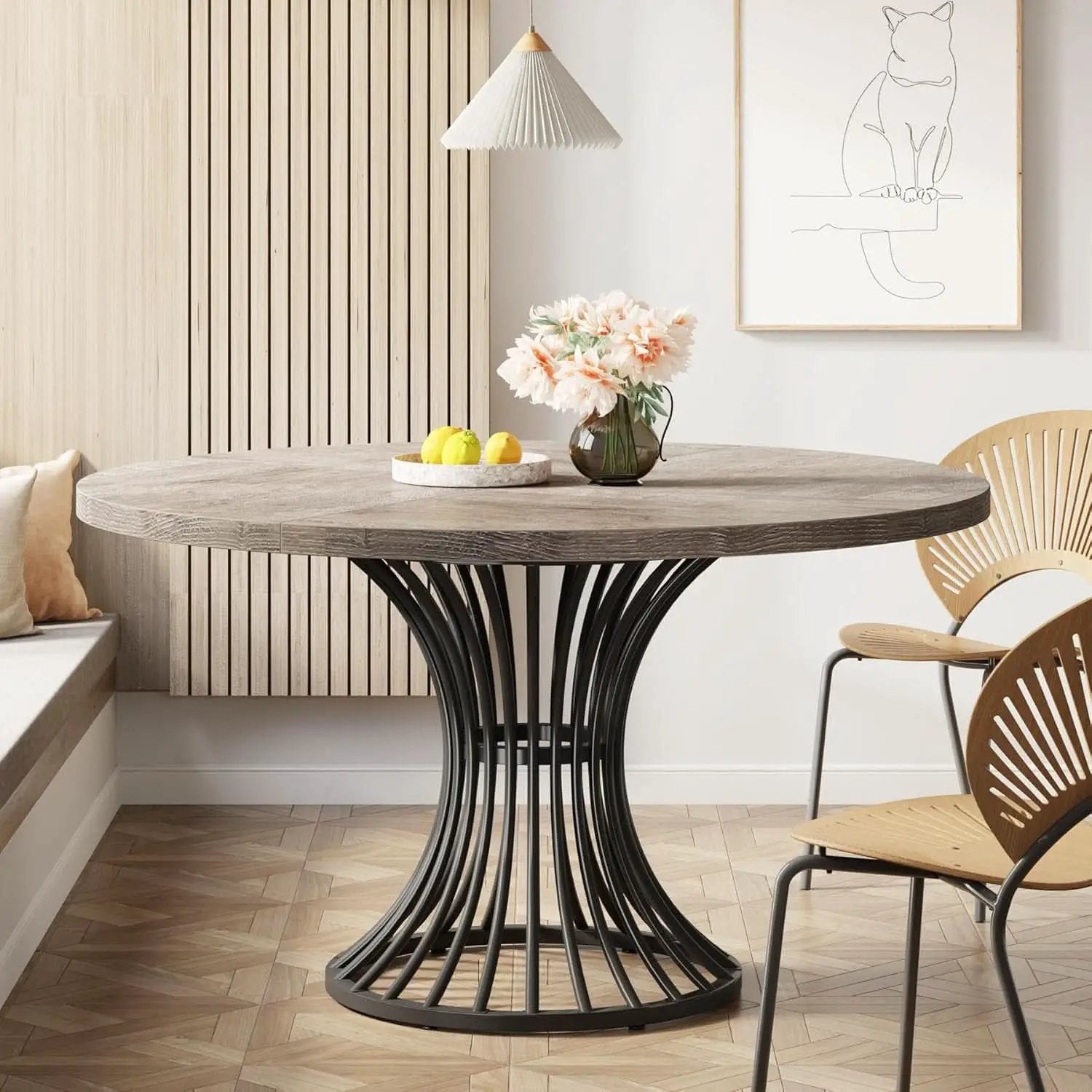 Round Dining Table 47 Inch Grey For Kitchen And Living Room from PriceLows™
