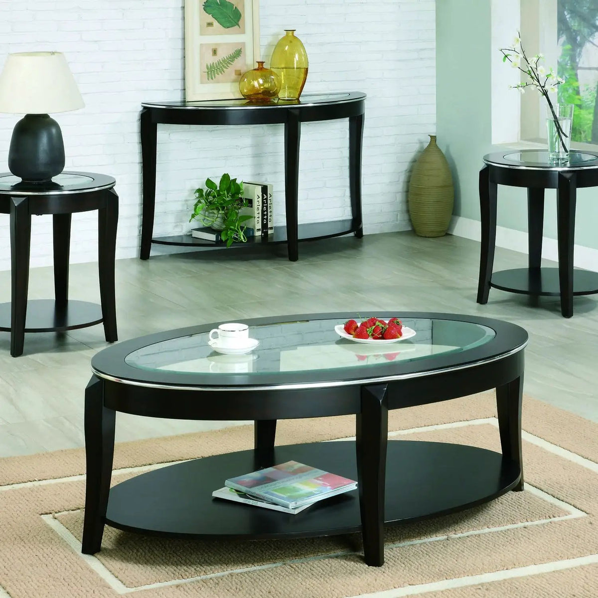 Wood Look Coffee Table Set | Set Of 3 | Transitional Style | Lower Shelf Storage On Each Table