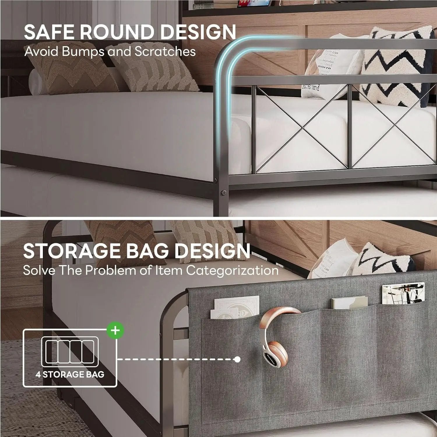 Twin Daybed With Trundle And Charging Station In Natural Wood from PriceLows™
