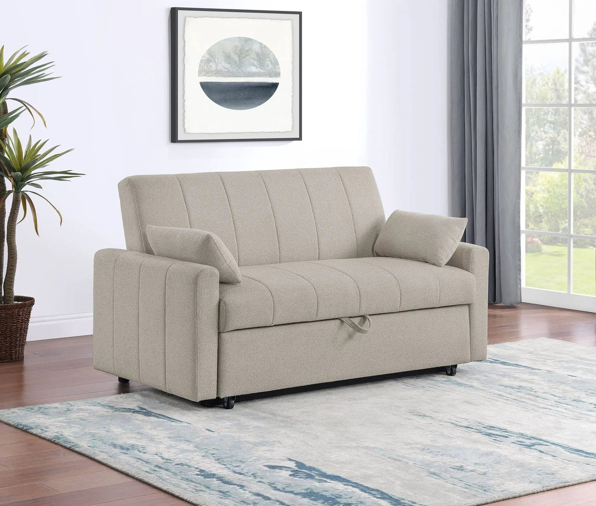 Portland Boucle Upholstered Sleeper Sofa Bed Latte Sleeper Loveseat | 59.75 x 34 x 36.5 in | Boucle | Bedroom