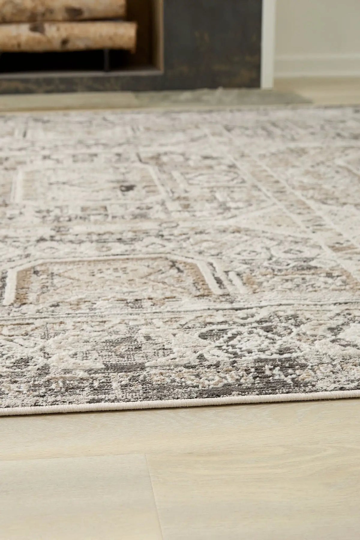 Junley Area Rug | 94 x 120 Inch | Aztec-Inspired Design | Neutral Tones