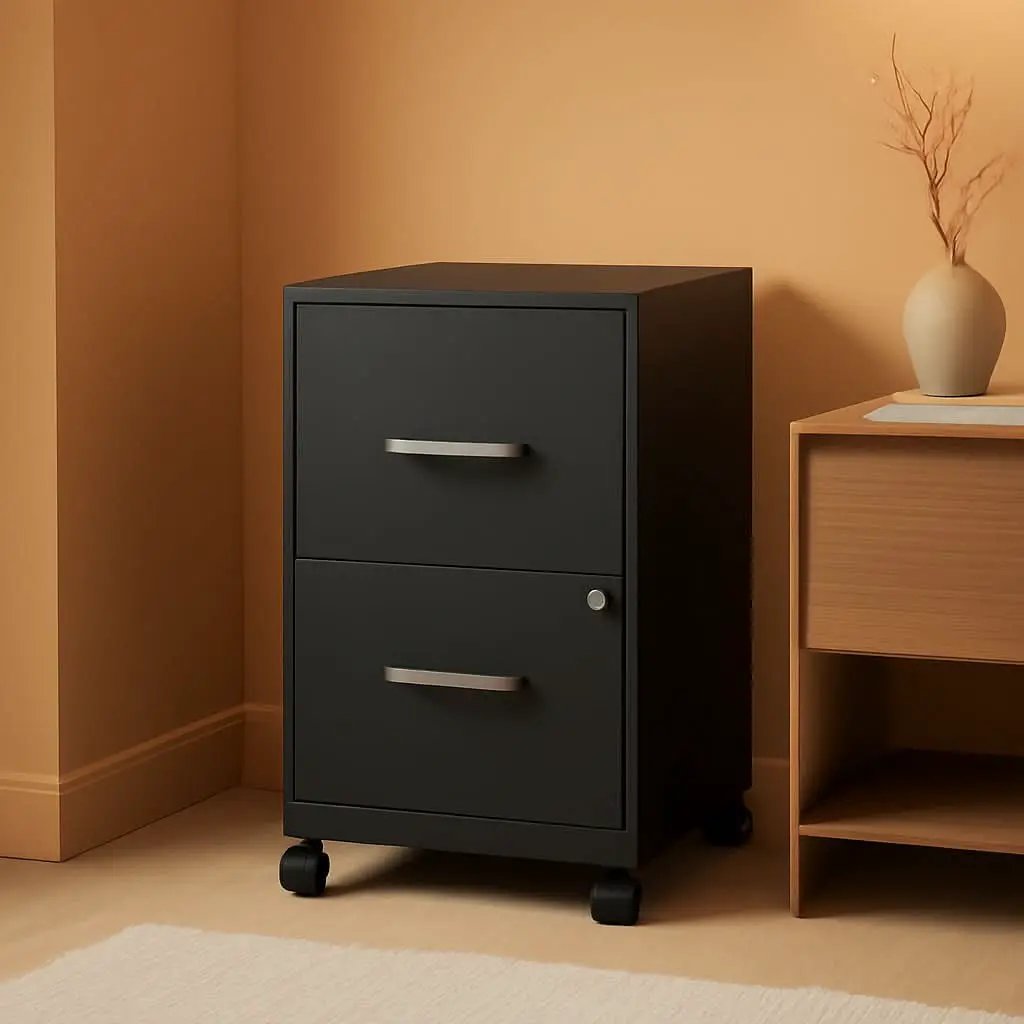 Two-Drawer Mobile File Cabinet Black With Locking Drawers 14.2 X 18 X 26.5 Inches Steel from PriceLows™