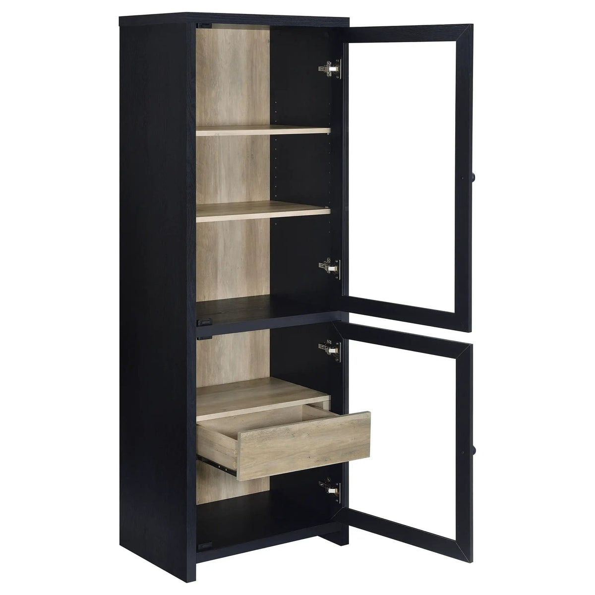 Denison 67-inch 2-door Media Tower Storage Cabinet Pier | 23.5 x 15.5 x 67 in | Glass | Black