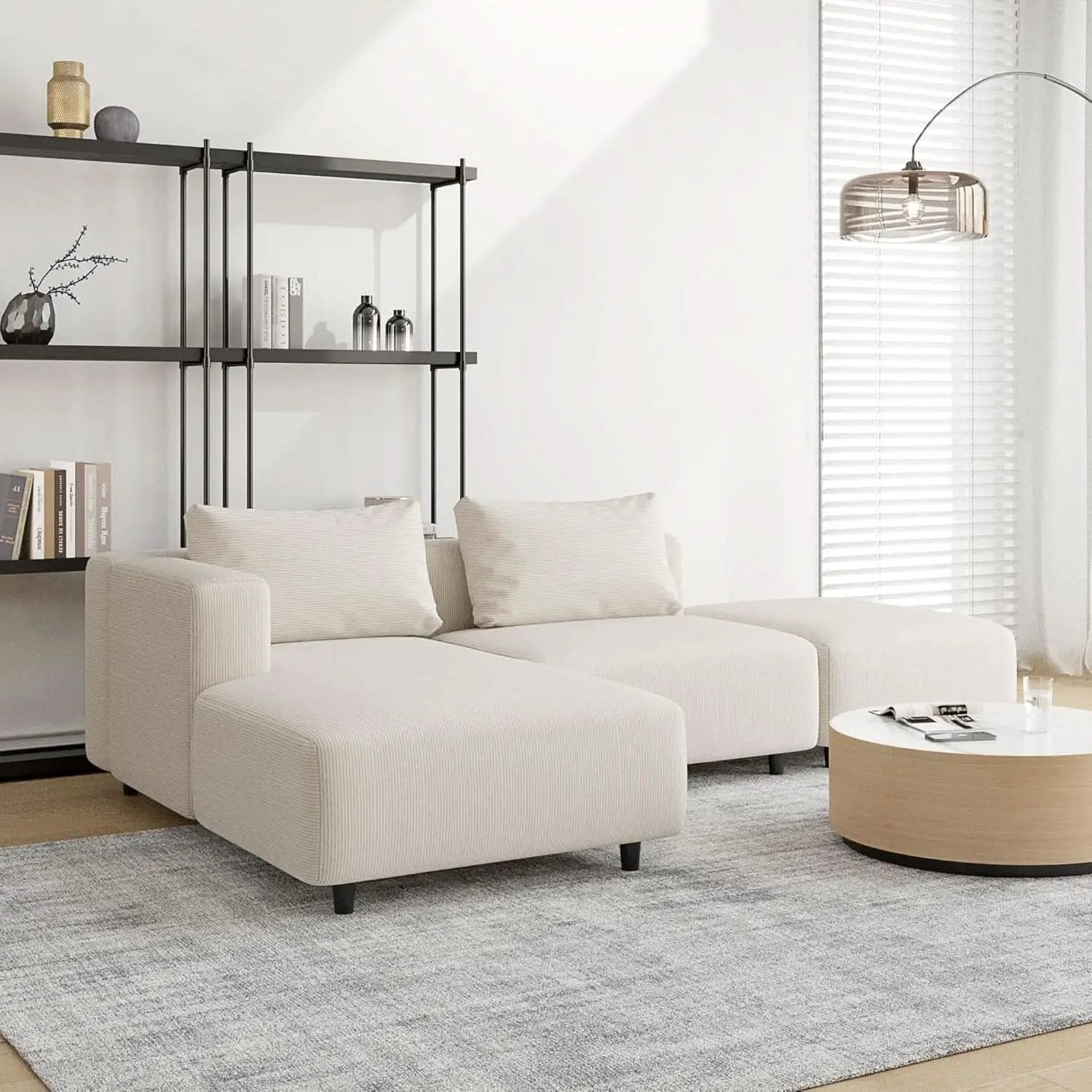 Soft Corduroy Sectional Sofa Set L Shaped Cream Modular from PriceLows™