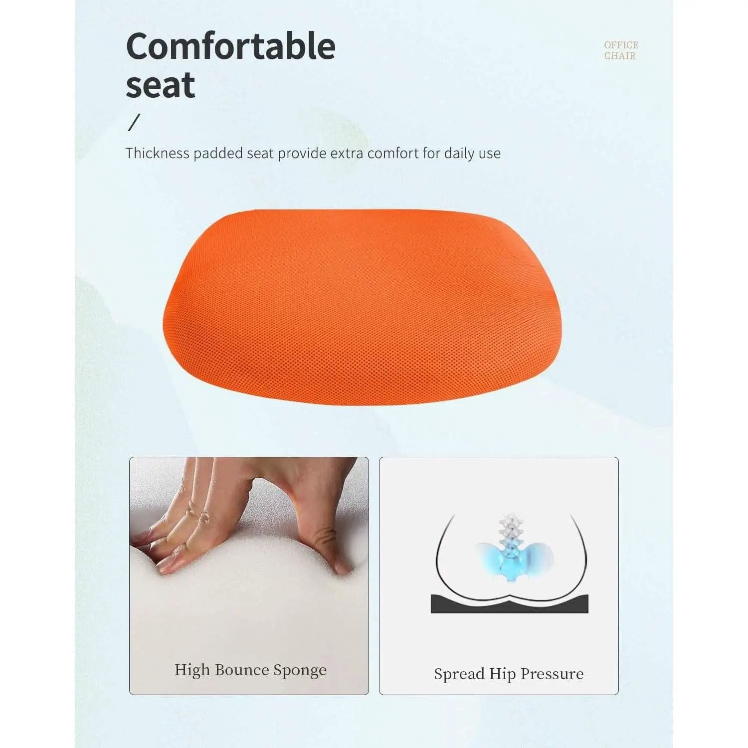 Ergonomic Orange Mesh Office Chair With Armrests Swivel from PriceLows™