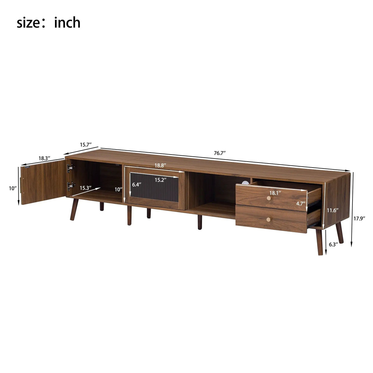 TV Stand | Fits 85 Inch TV | Tempered Glass Doors | Natural