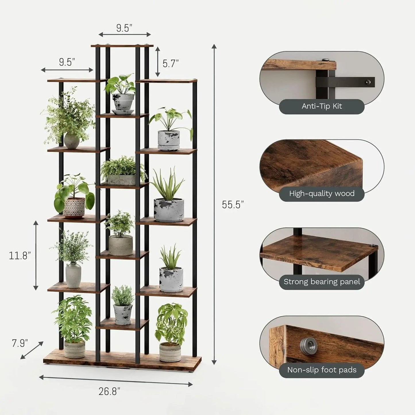 Rustic Brown 6 Tier Bookshelf For Small Living Room from PriceLows™
