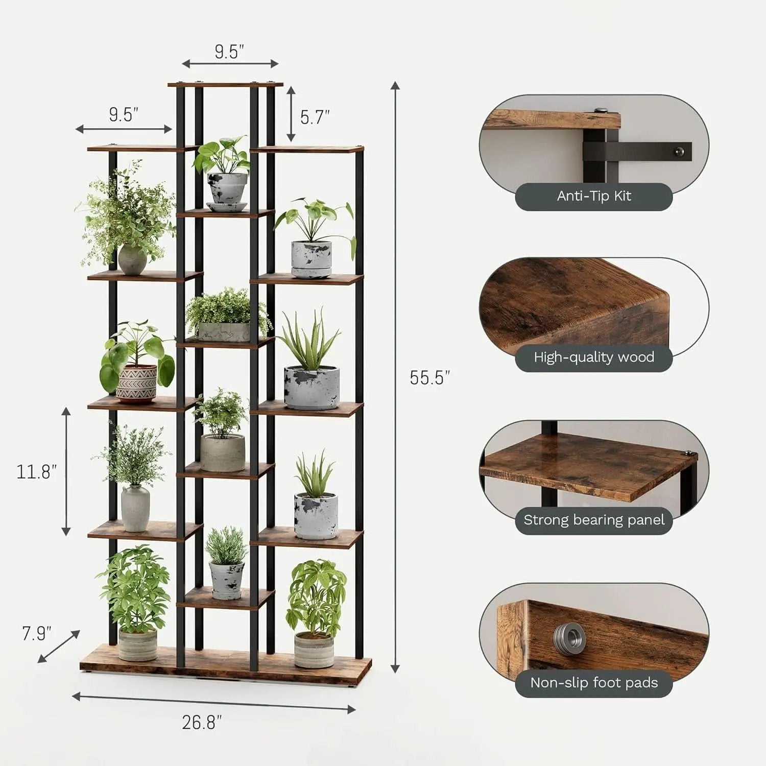 Rustic Brown 6 Tier Bookshelf For Small Living Room from PriceLows™