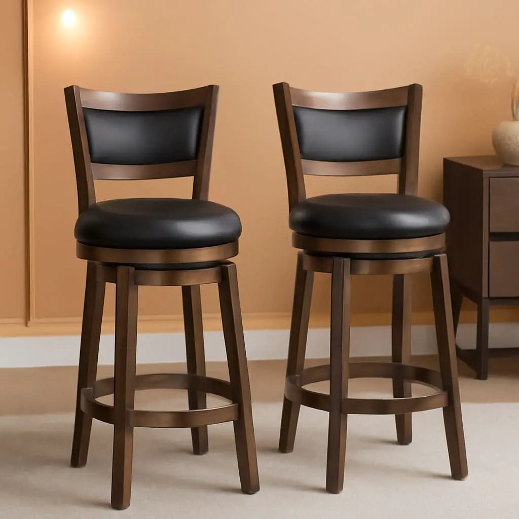 Swivel Bar Stools Set of 2 Black Faux Leather 34 Inch from PriceLows™