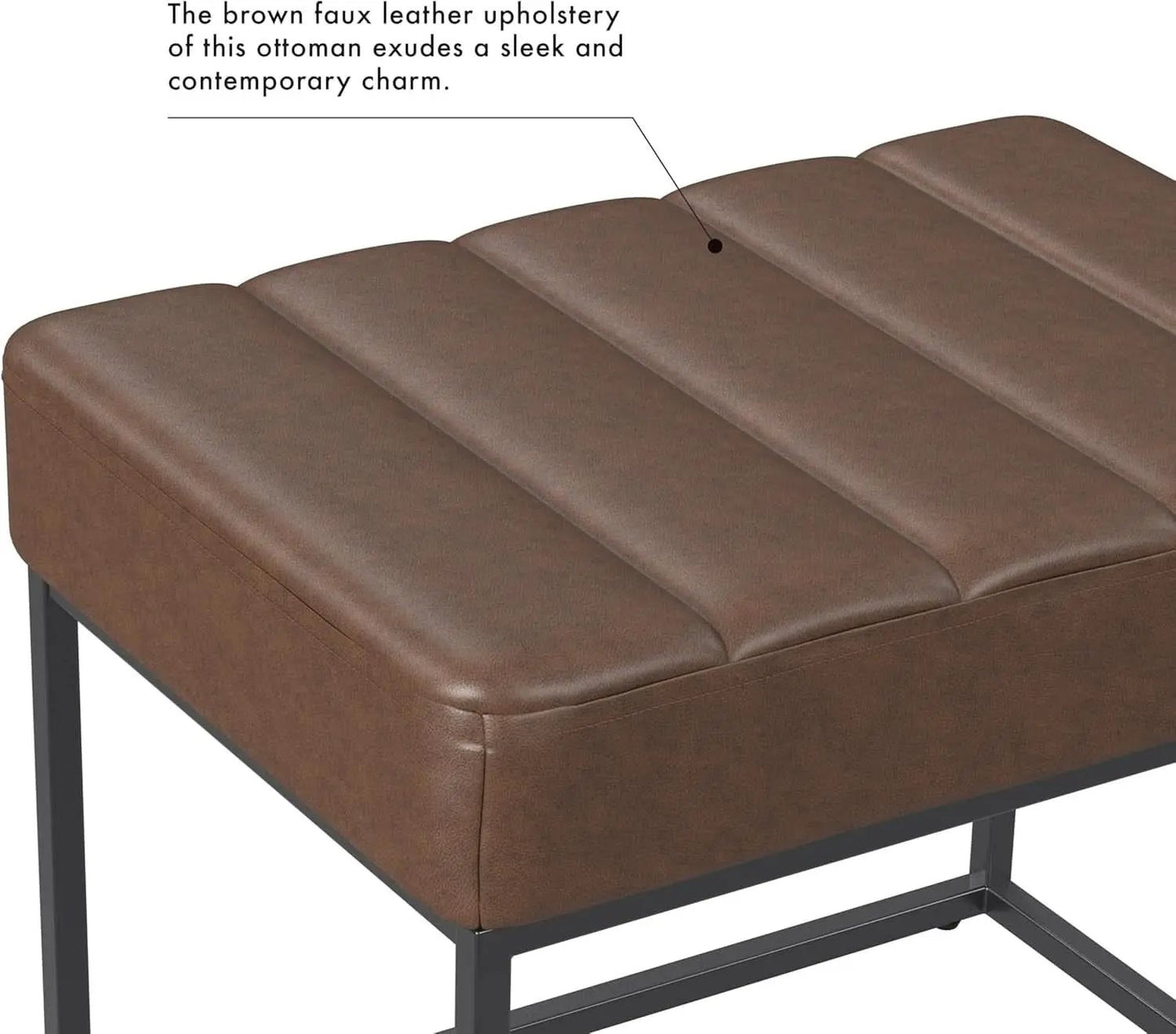 Small Brown Faux Leatherette Channel Tufted Ottoman from PriceLows™