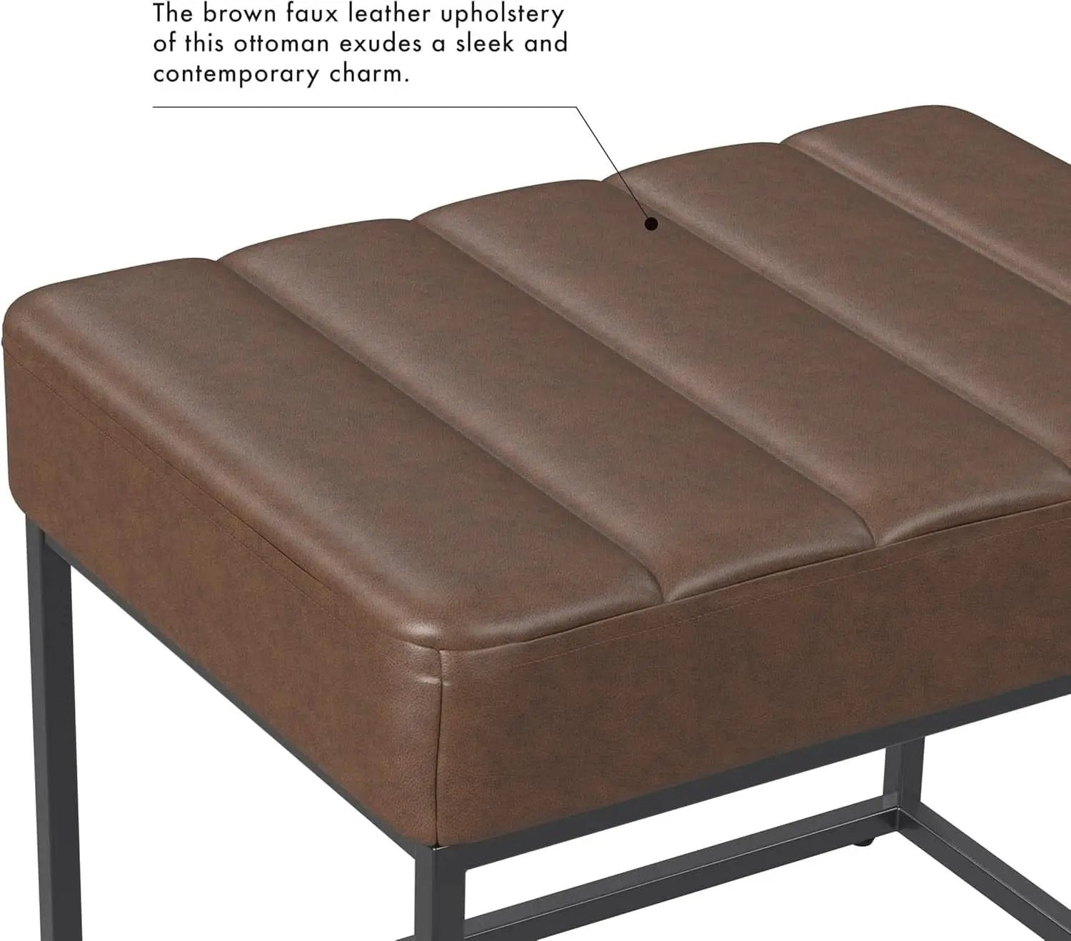 Small Brown Faux Leatherette Channel Tufted Ottoman from PriceLows™