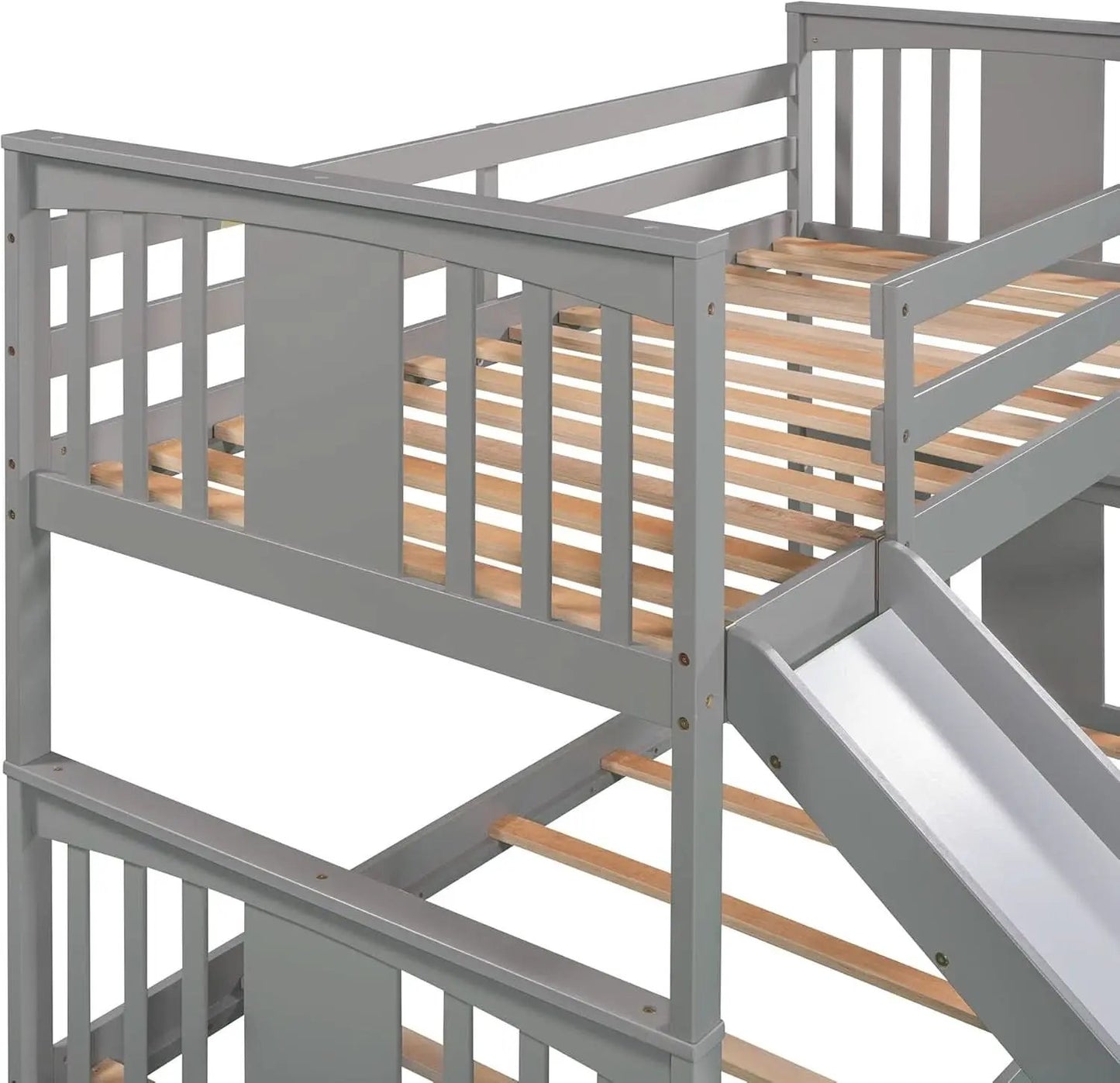 Twin Over Twin Bunk Bed With Slide In Gray For Kids from PriceLows™