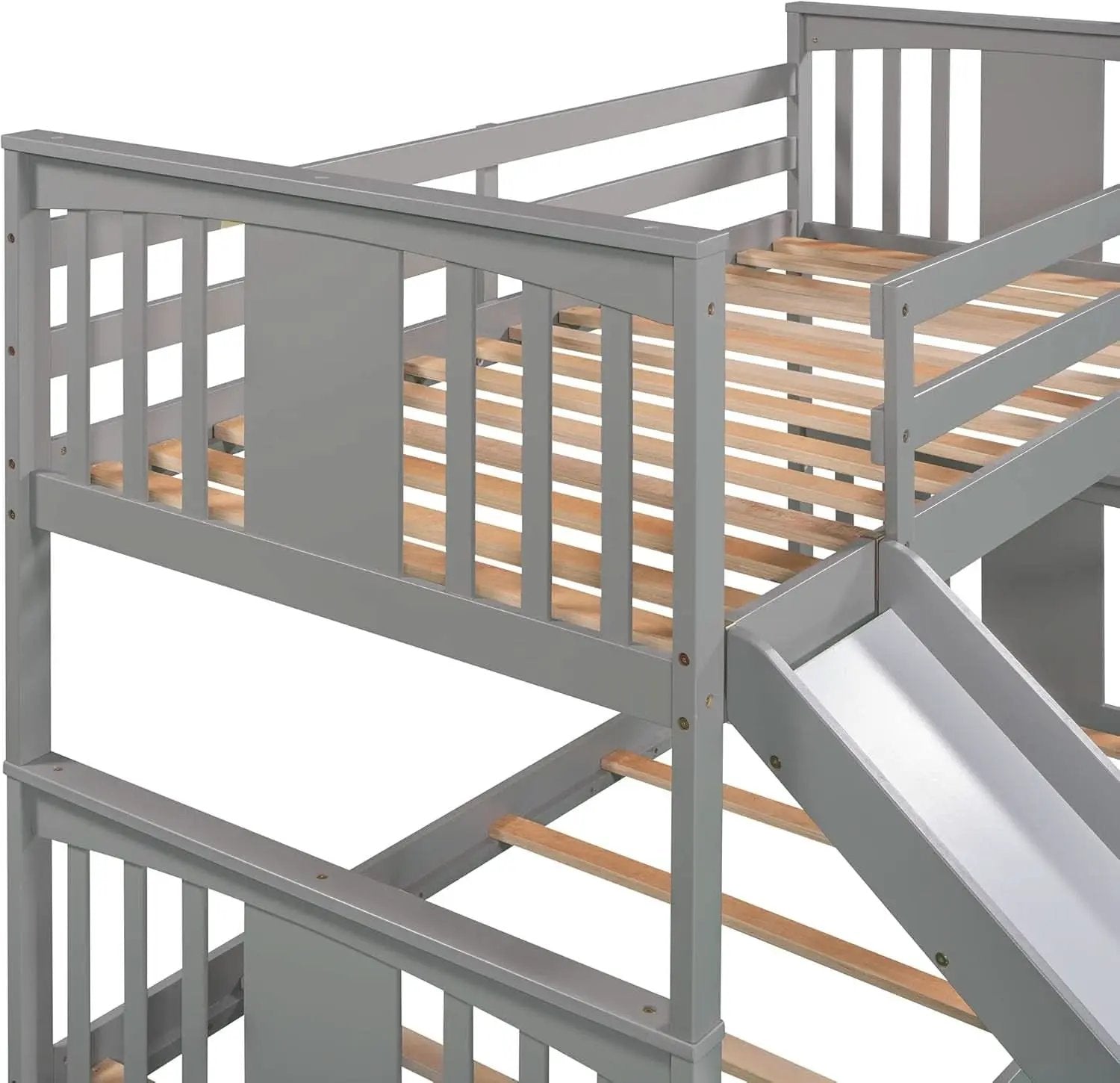 Twin Over Twin Bunk Bed With Slide In Gray For Kids from PriceLows™