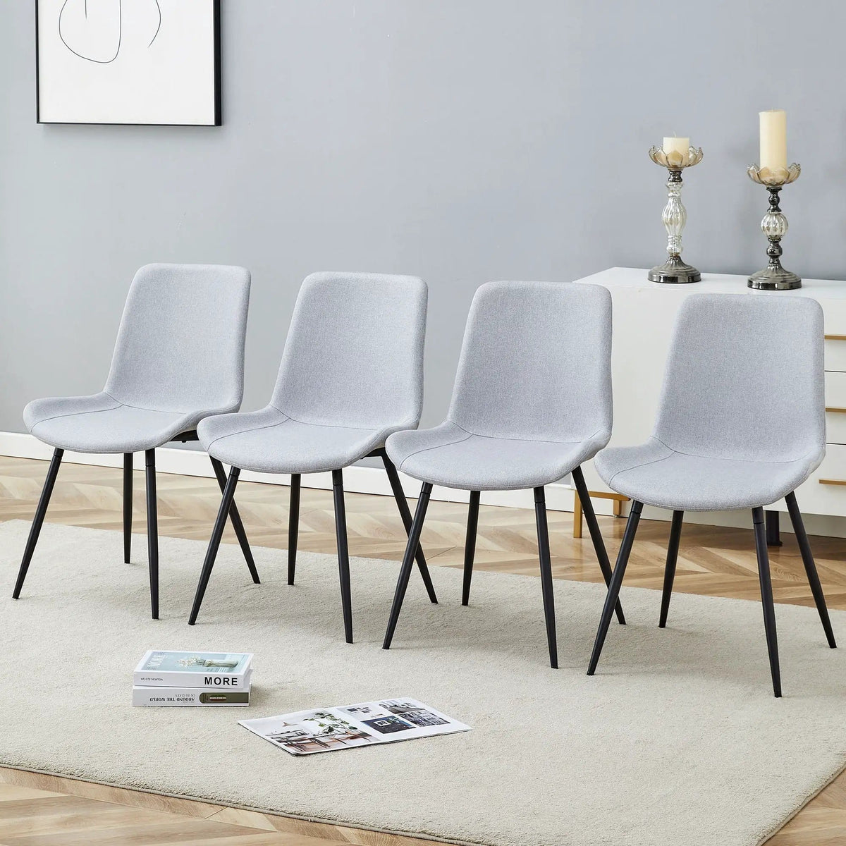 Modern Medieval Style Restaurant Cushioned Chairs With Suede Backrests Chair Set | 3 Pieces | Fabric & Metal | Dining Room