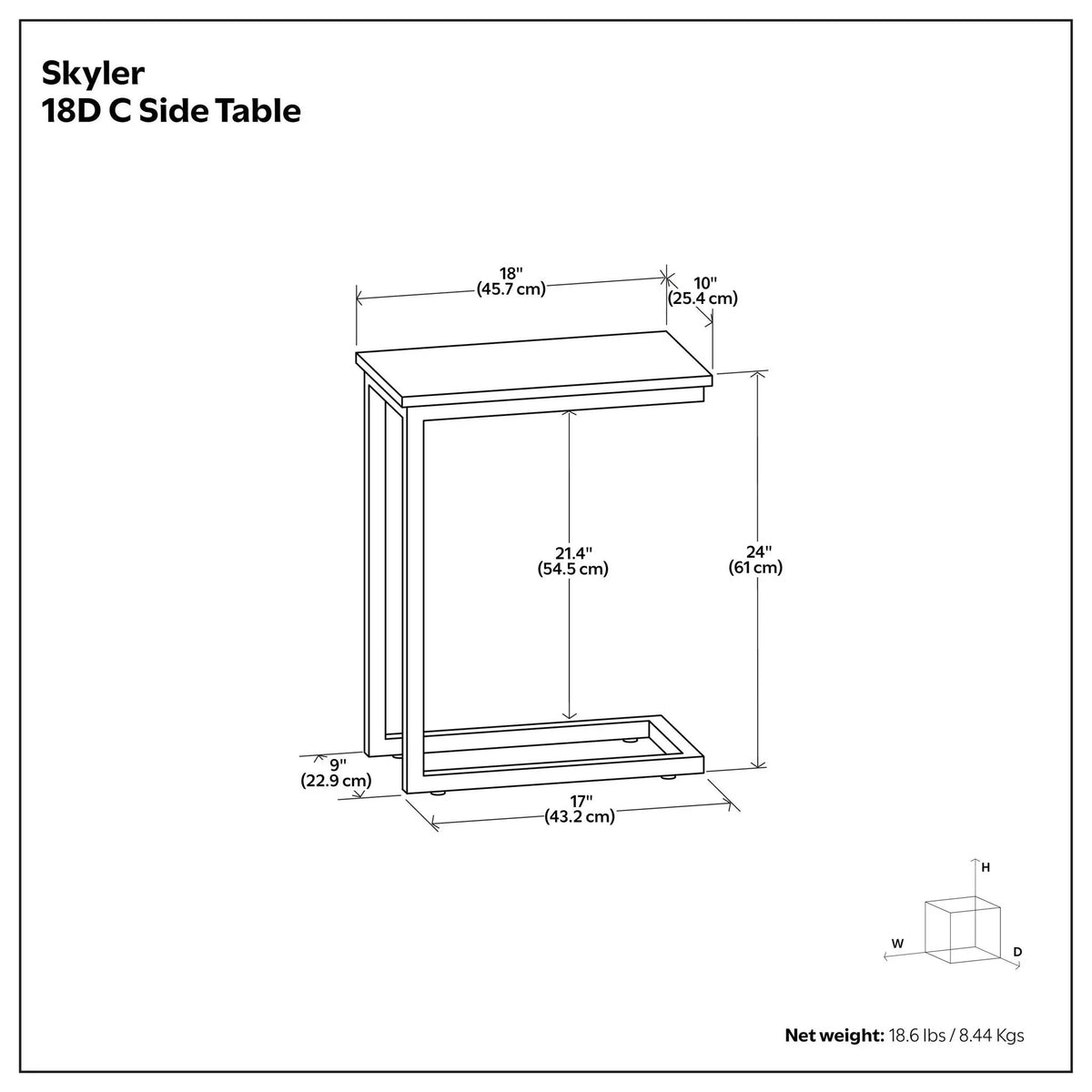 Skyler C-Shaped Side Table | Handcrafted | Powder-Coated Metal Base | Slide-Under Design