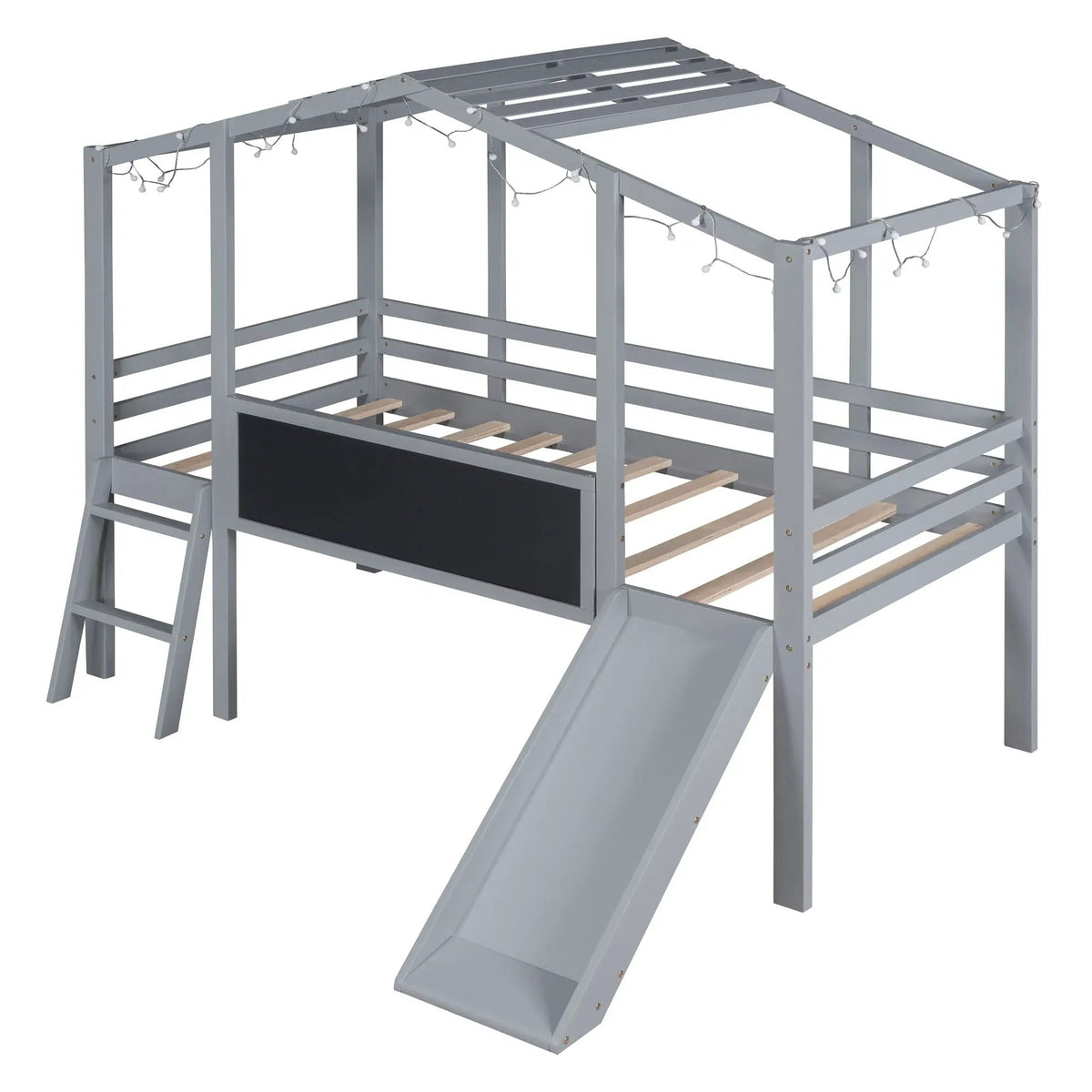 Loft House Bed | Ladder And Slide | Roof Light Strip | Safety Guardrail