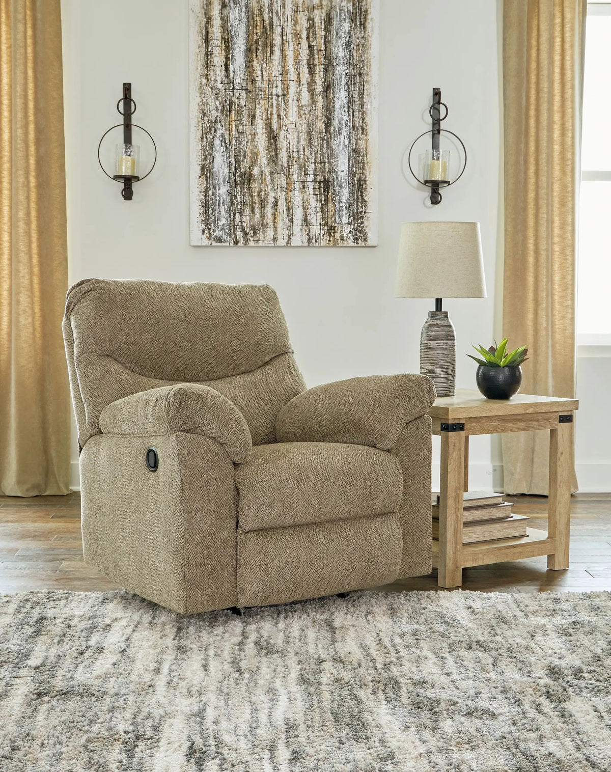 Alphons Rocker Recliner | Pull-Tab Reclining | Neutral Upholstery | Universal Appeal