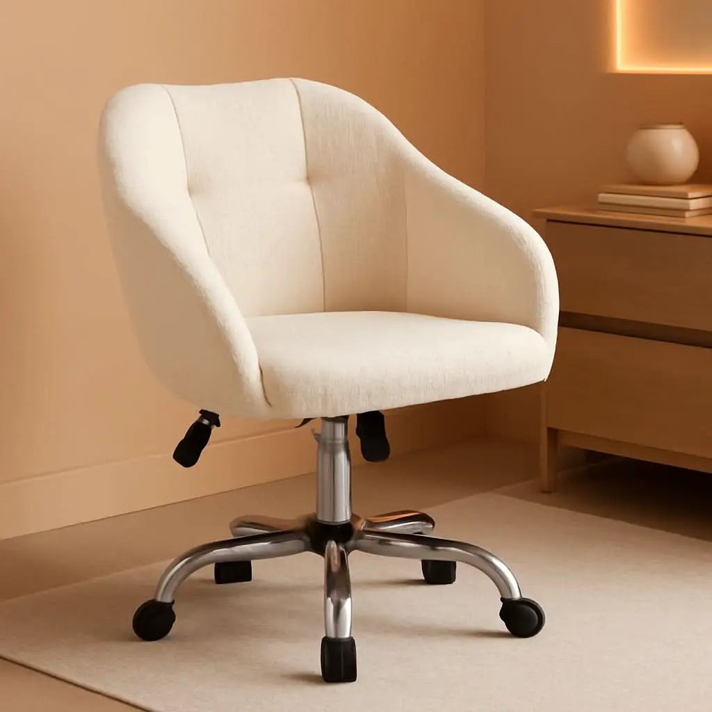 Ivory Upholstered Desk Chair With Adjustable Tilt Angle from PriceLows™