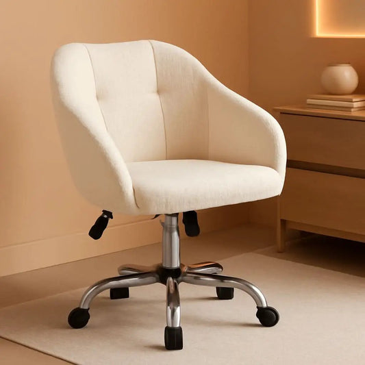 Ivory Upholstered Desk Chair With Adjustable Tilt Angle from PriceLows™