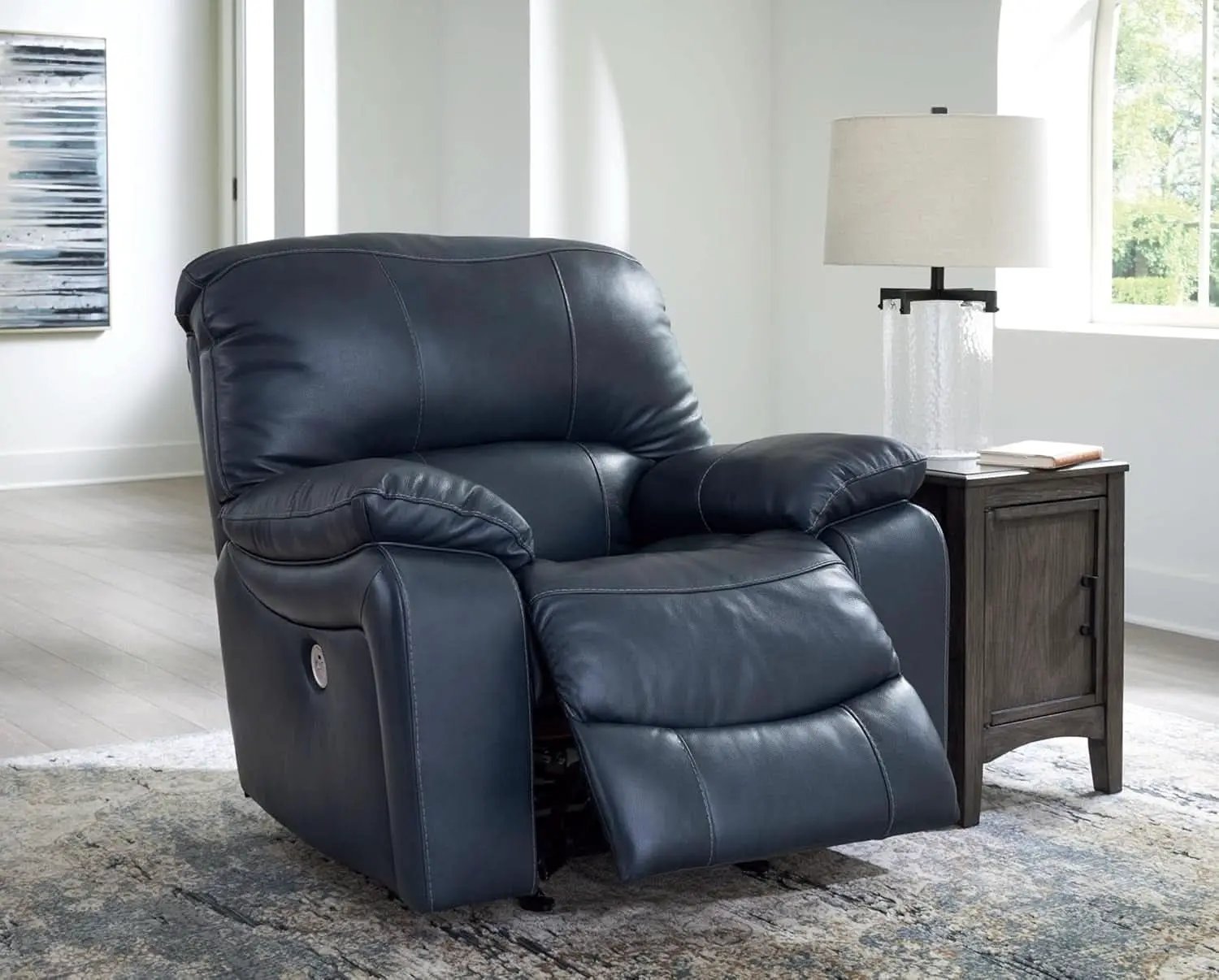 Modern Blue Leather Match Power Rocker Recliner With USB Port from PriceLows™