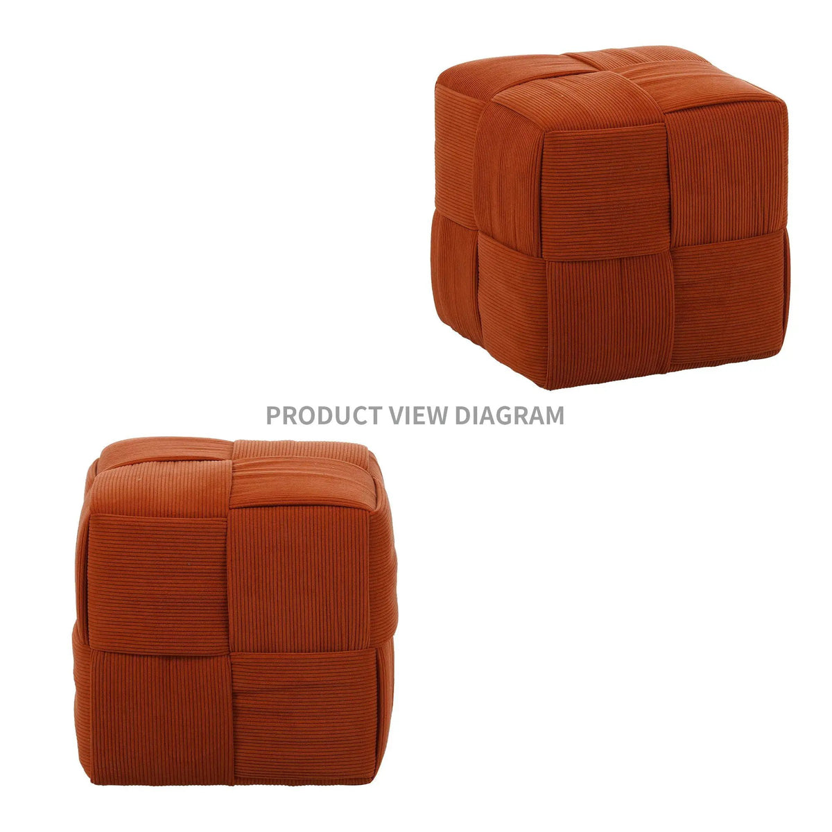 Modern Ottoman Foot Rest | Woven Design | Engineered Wood Frame | 14.2 Inch Cube