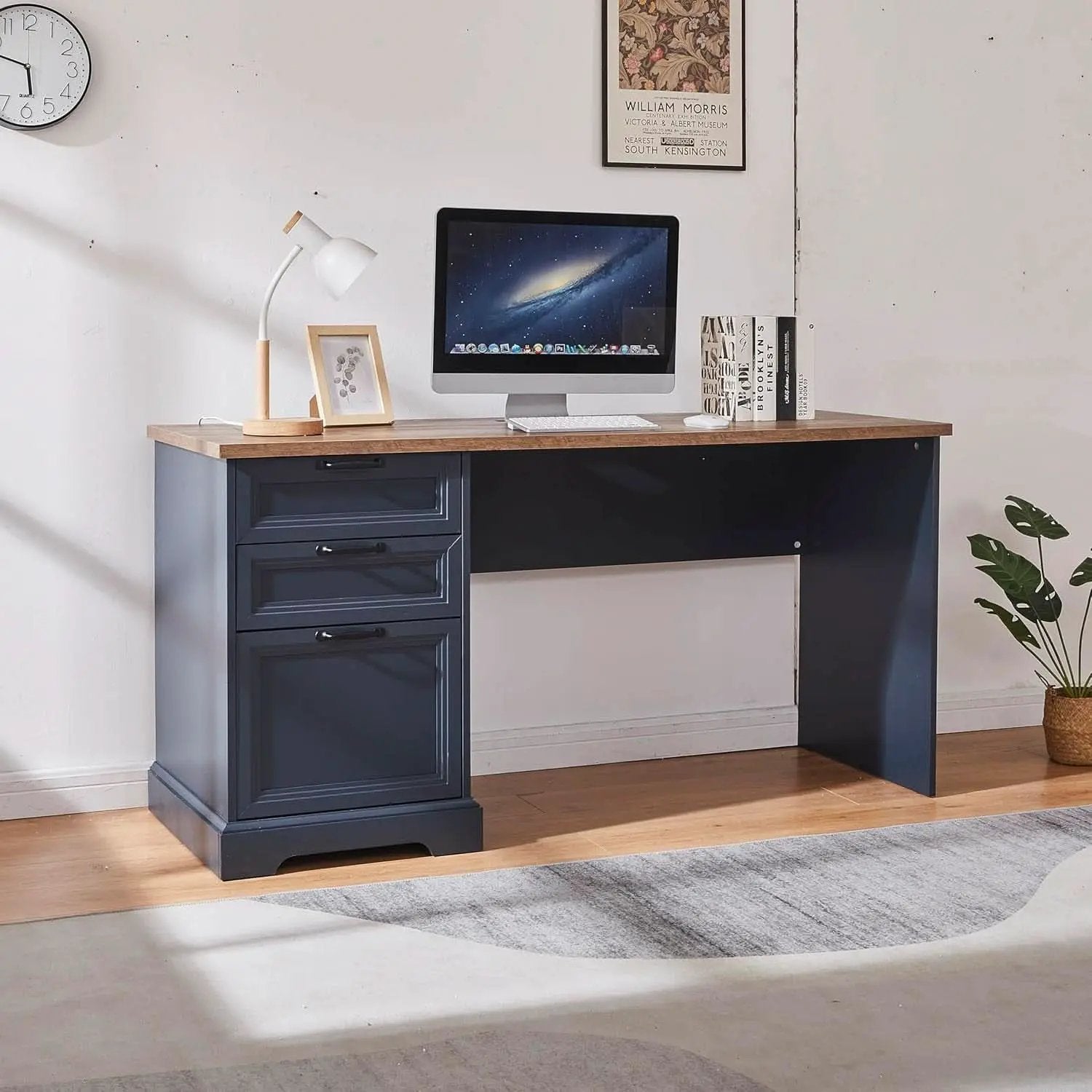 Blue Farmhouse Executive Desk With Charging Station from PriceLows™