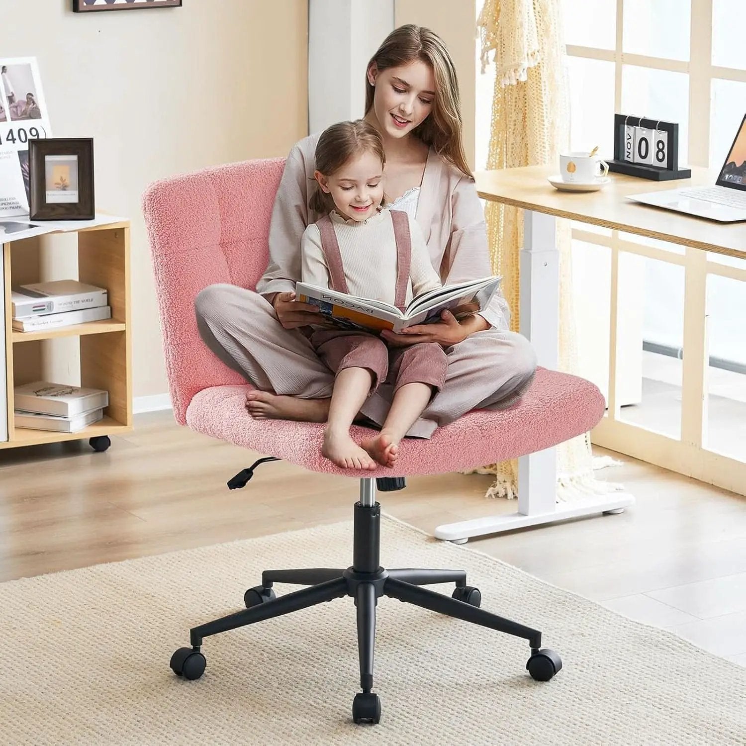 Pink Swivel Office Chair With Wheels Height Adjustable from PriceLows™