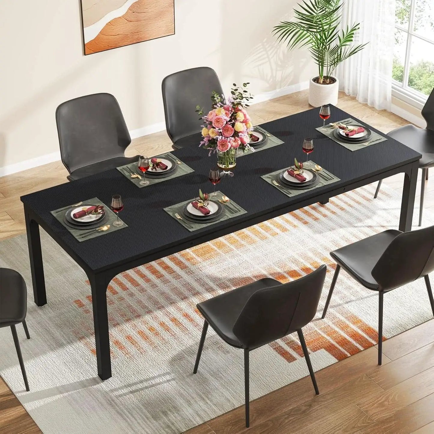 Black 78 Inch Rectangle Dining Table For 6 To 8 People from PriceLows™