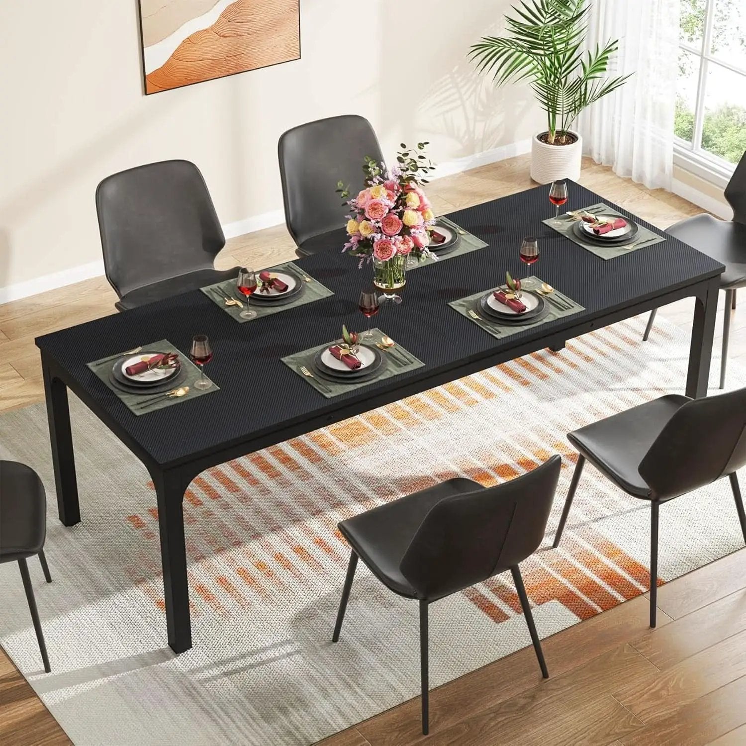 Black 78 Inch Rectangle Dining Table For 6 To 8 People from PriceLows™