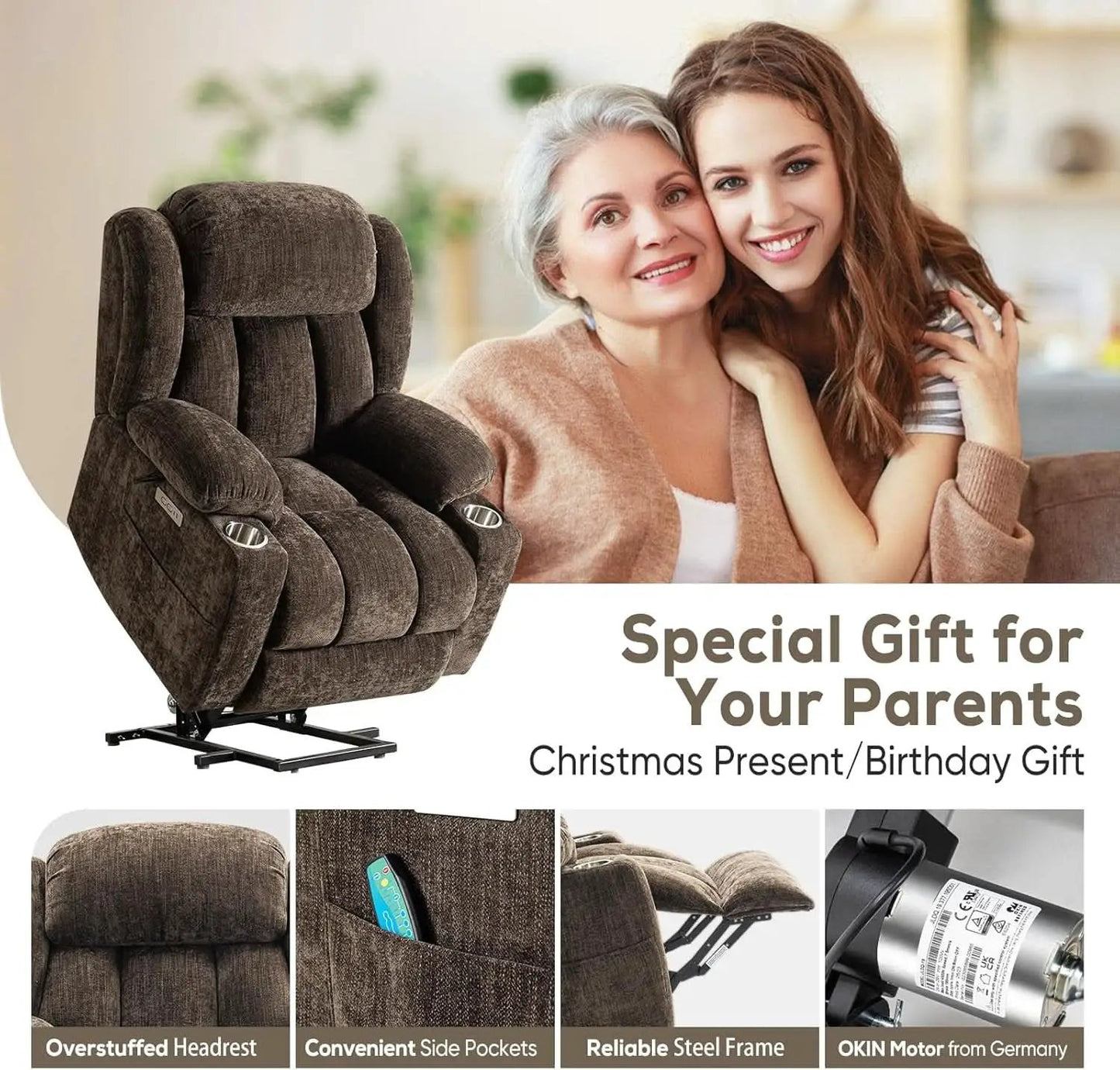 Brown Power Recliner With Massage And Heat Power Lift from PriceLows™