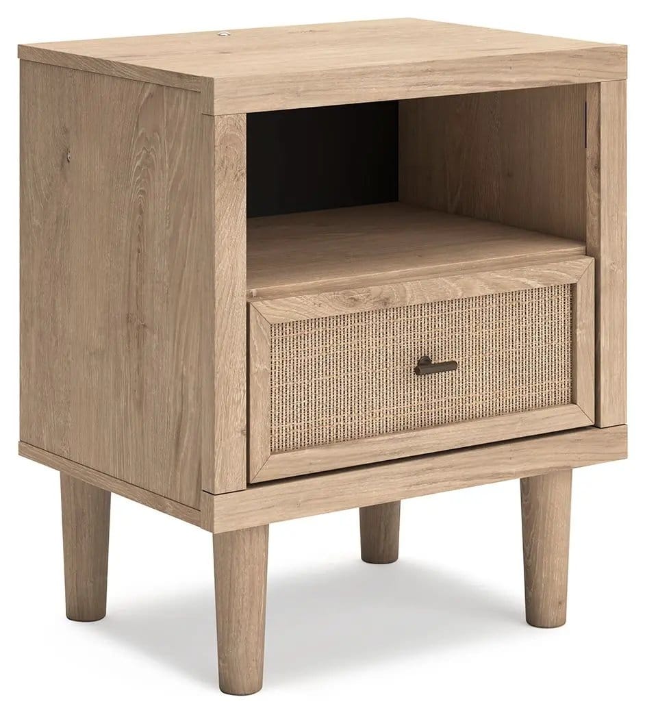 Cielden One Drawer Night Stand Nightstands w/ Charging Station | 21.3 x 15.79 x 25 in | Engineered Wood & Linen | Two-Tone