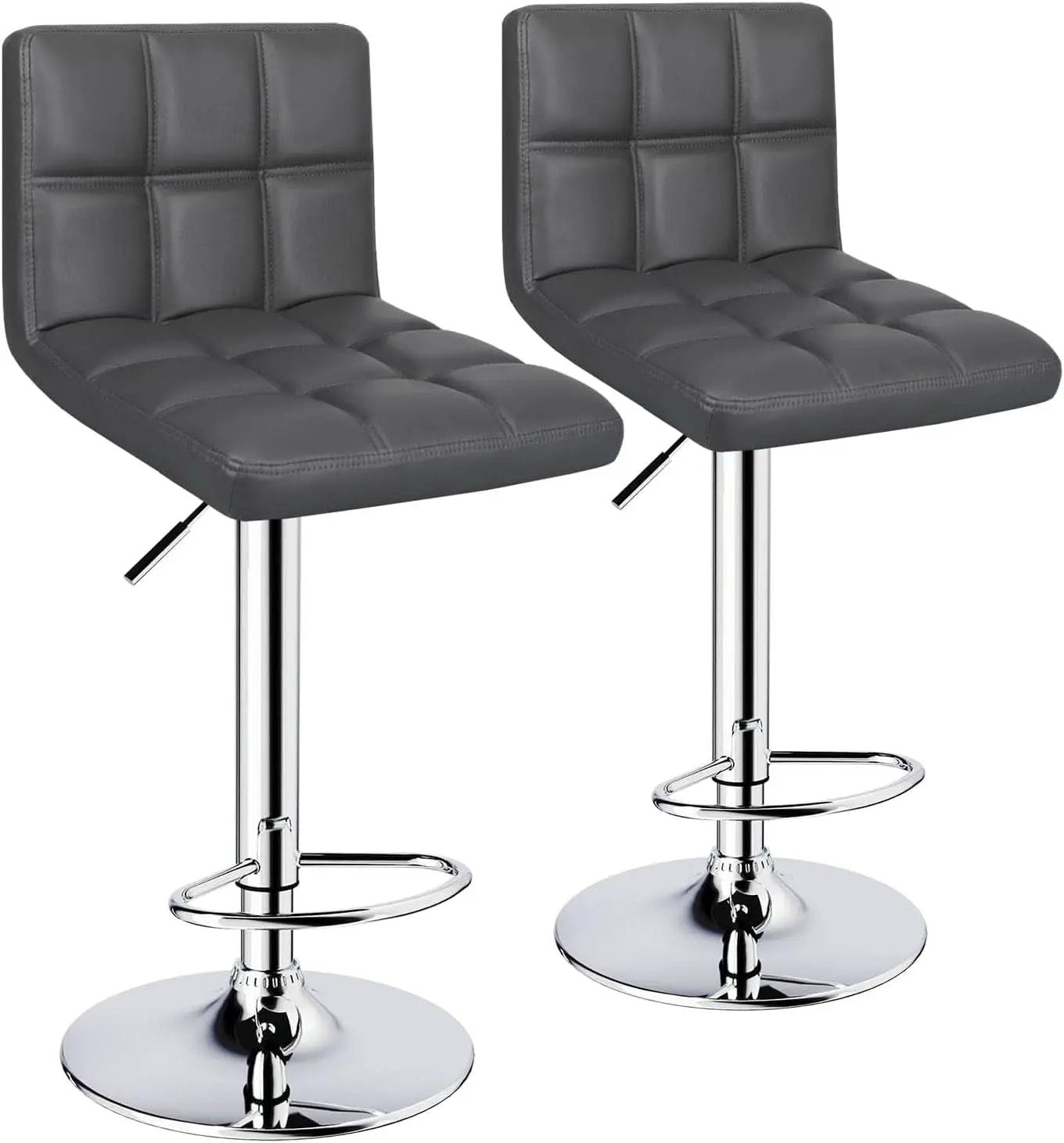 Grey Adjustable Swivel Bar Stools Set of 2 With PU Leather from PriceLows™