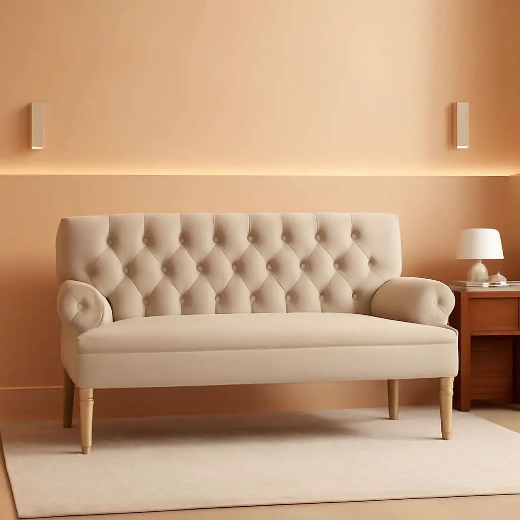 Warm Beige Loveseat Sofa Set With Tufted Back Upholstery from PriceLows™