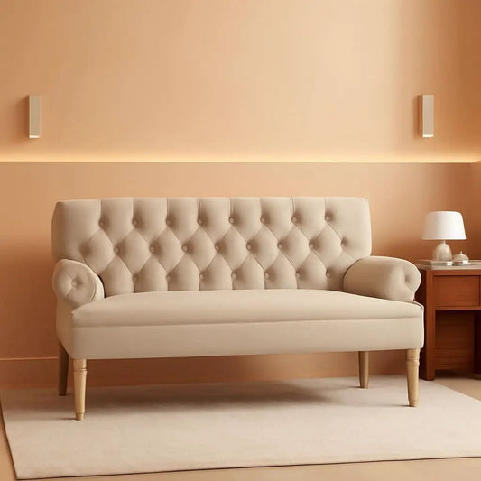 Warm Beige Loveseat Sofa Set With Tufted Back Upholstery from PriceLows™
