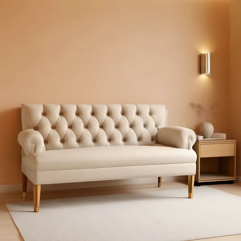 Warm Beige Tufted Loveseat Sofa Set With Rolled Arms And Linen Fabric from PriceLows™