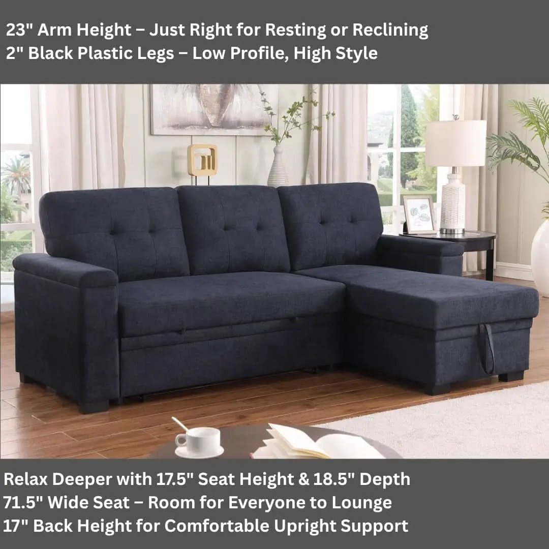 85Inch Dark Gray Reversible Sleeper Sectional Sofa from PriceLows™