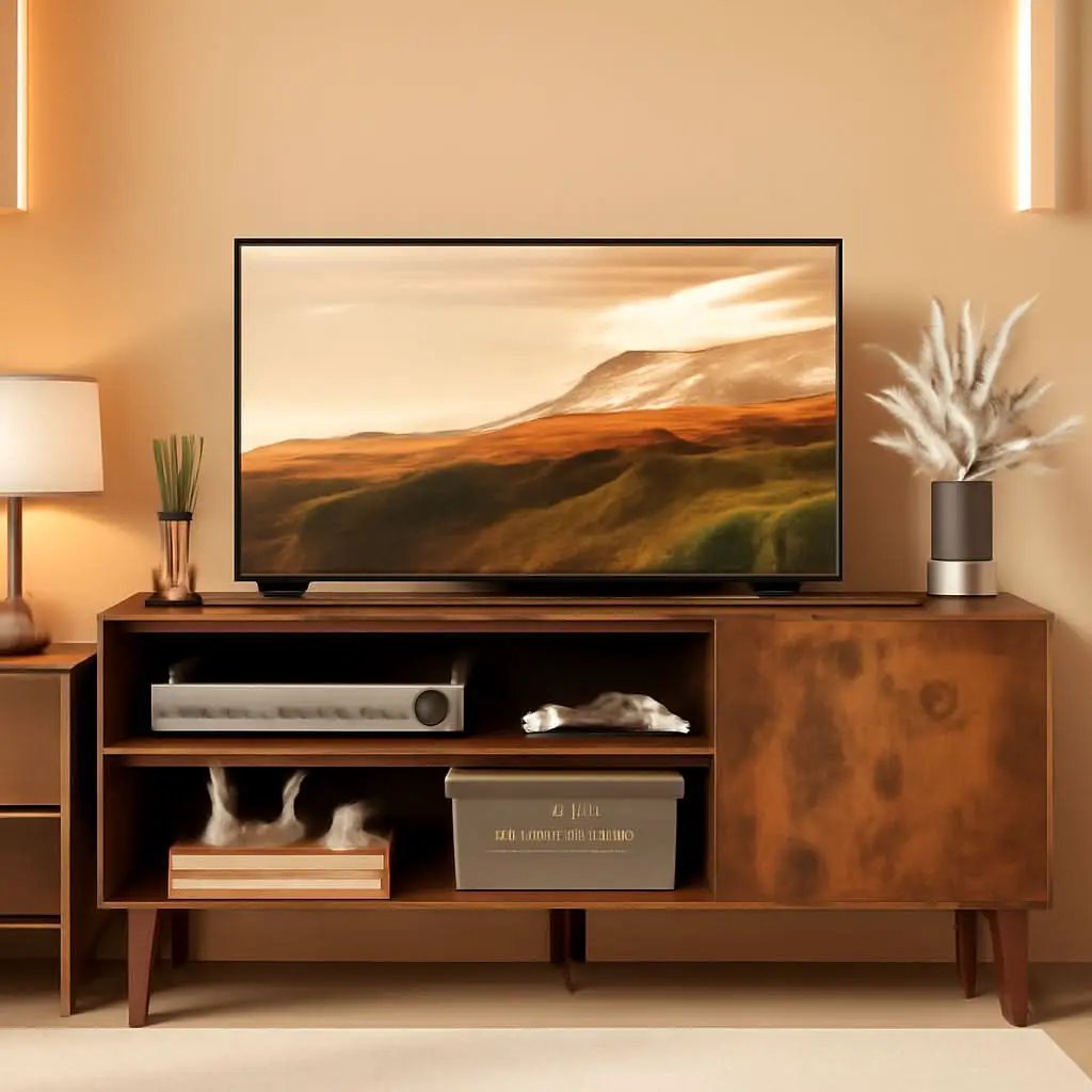Mid Century TV Stand for 55 Inch TV Brown Wood Entertainment Center With Storage from PriceLows™