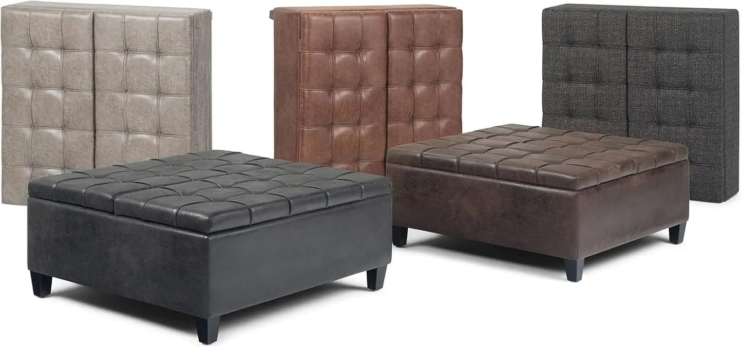 Distressed Umber 36 Inch Storage Ottoman Vegan Faux Leather from PriceLows™