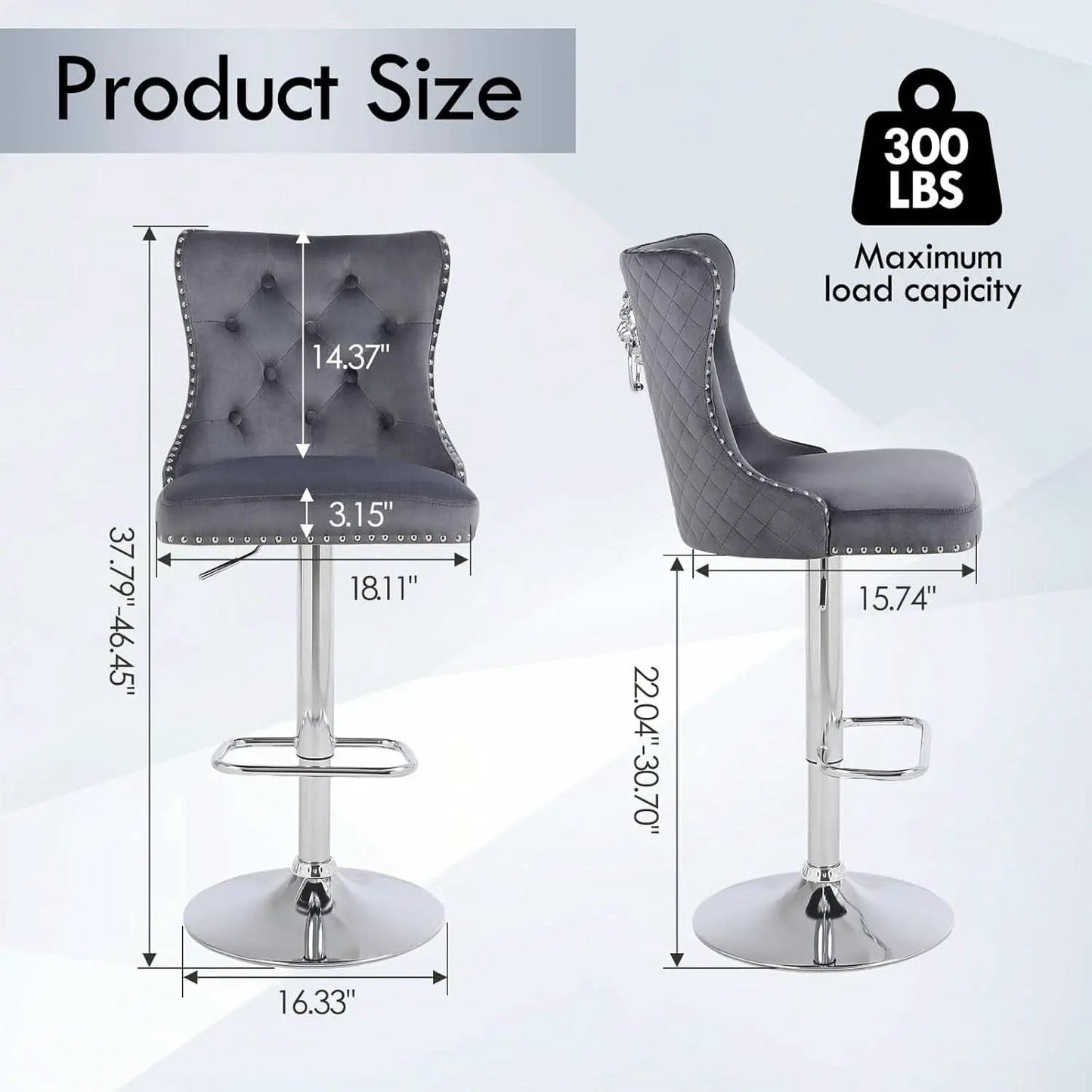 Velvet Adjustable Swivel Bar Stools Dark Grey Set Of 4 from PriceLows™