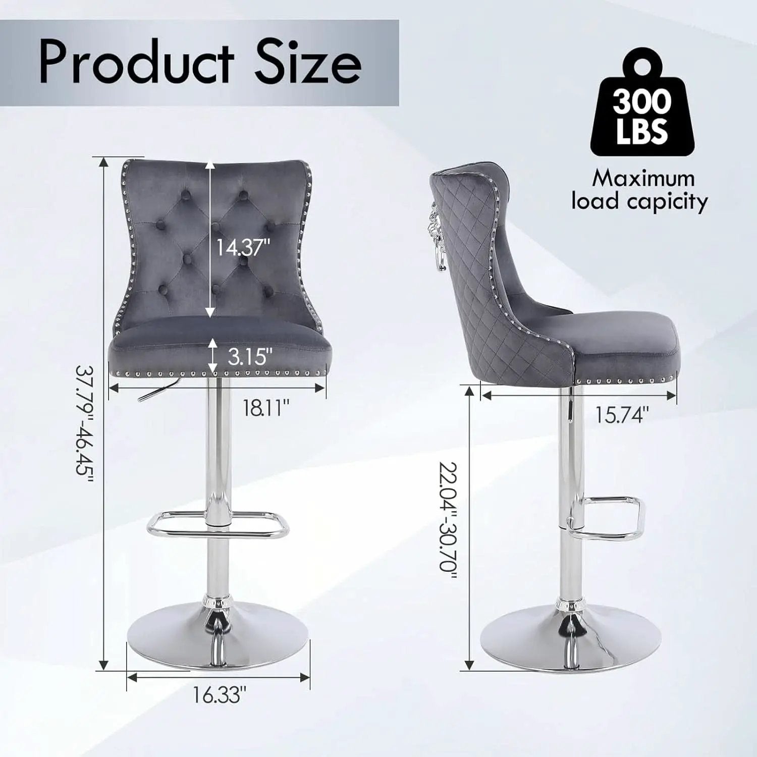Velvet Adjustable Swivel Bar Stools Dark Grey Set Of 4 from PriceLows™