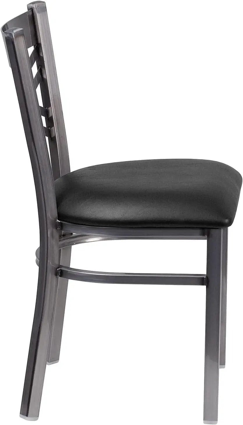 Two Pack Hercules Series Clear Coated X Back Metal Restaurant Chair Black Vinyl Seat from PriceLows™